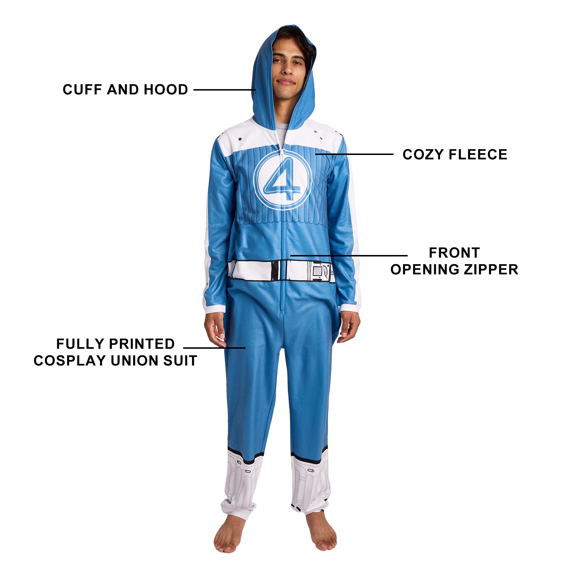Fantastic Four The First Steps Super Suit Adult Long Sleeve Hooded Cosplay Onesie Costume-XL