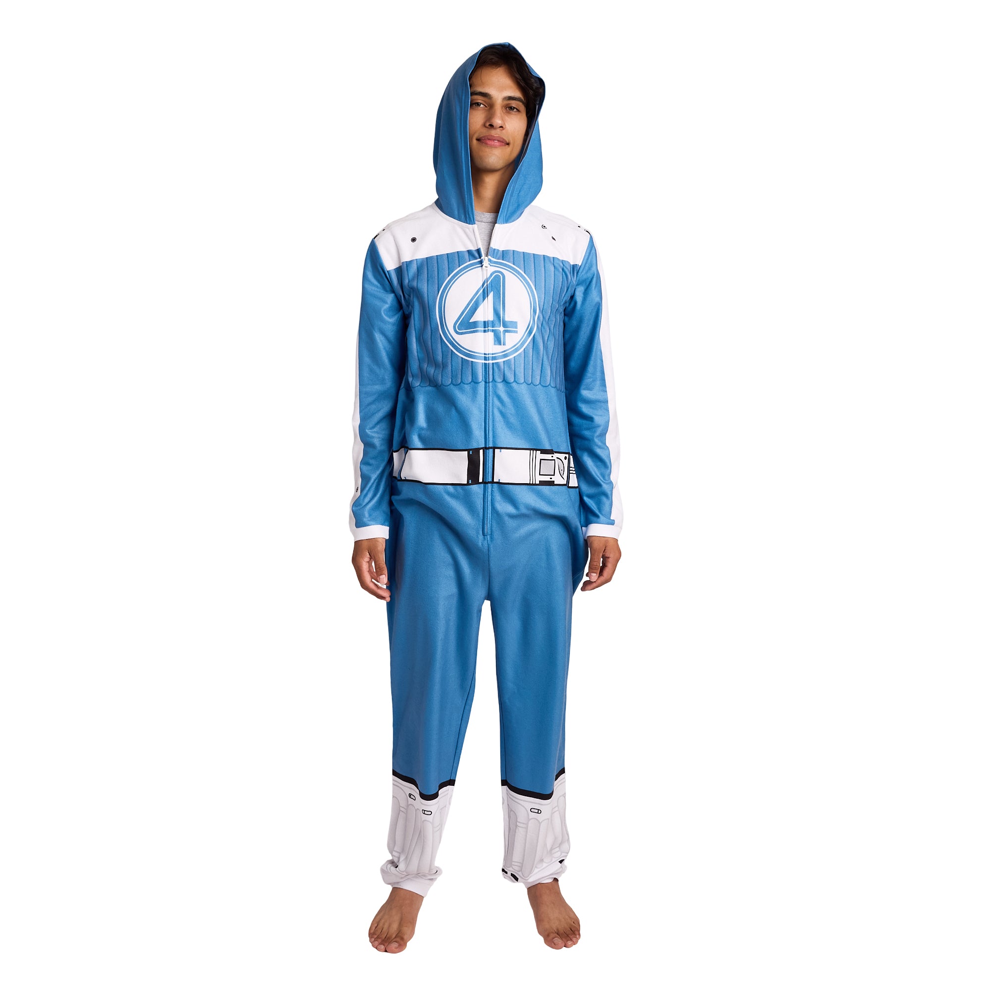 Fantastic Four The First Steps Super Suit Adult Long Sleeve Hooded Cosplay Onesie Costume
