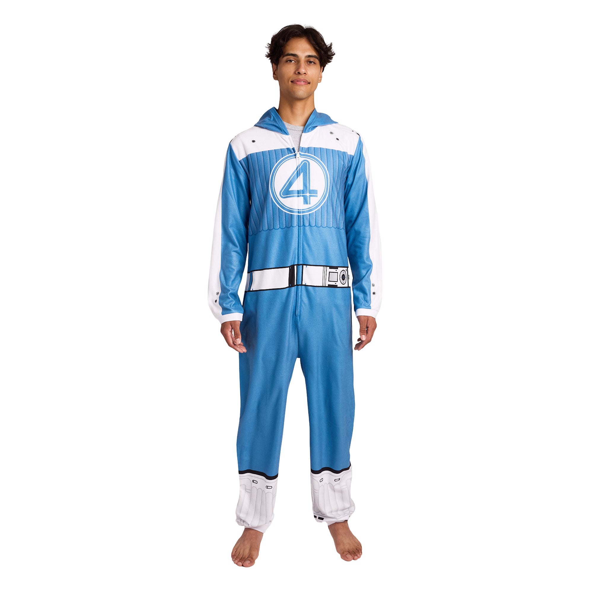 Fantastic Four The First Steps Super Suit Adult Long Sleeve Hooded Cosplay Onesie Costume-XL