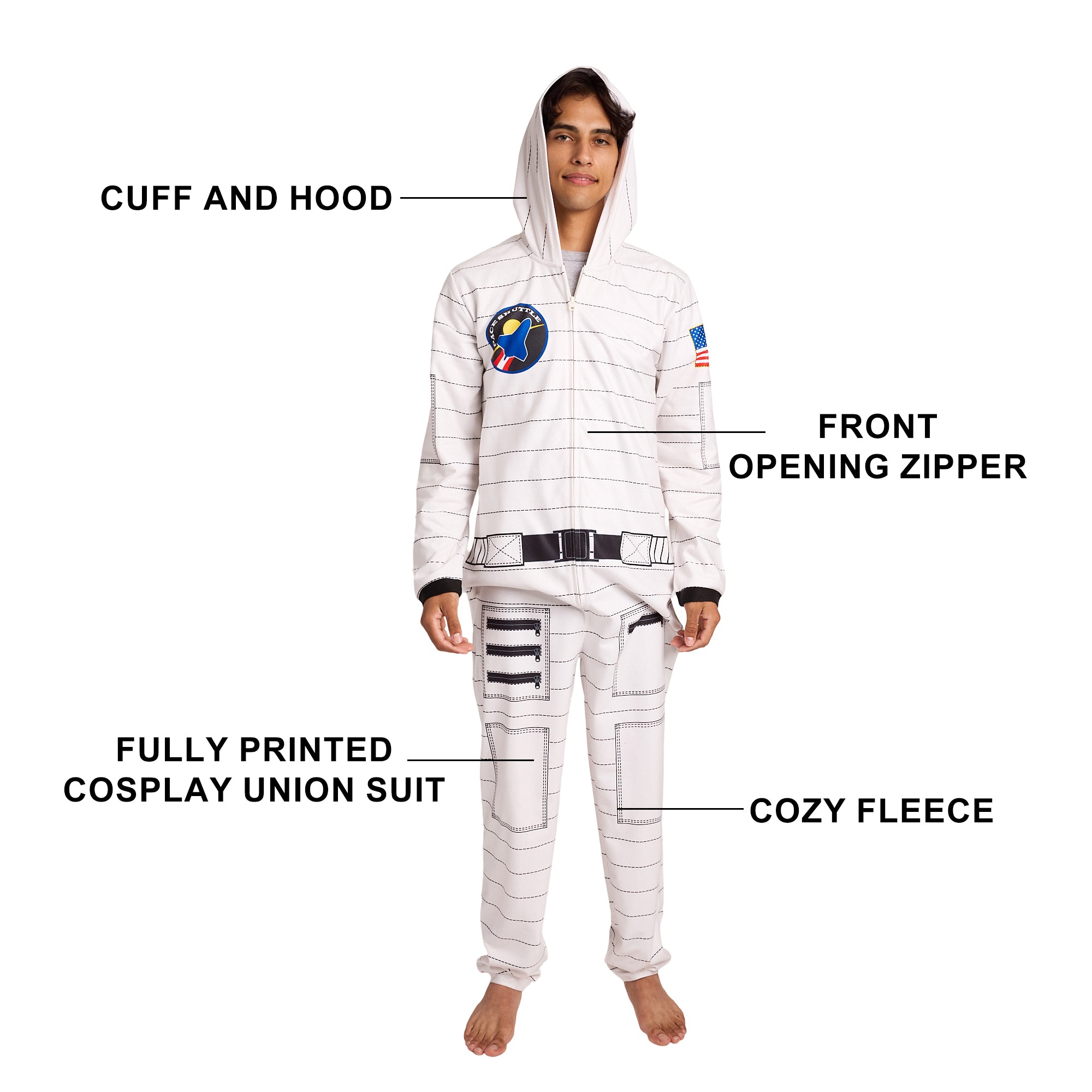 Astronaut Adult Cosplay Onesie Union Suit Costume With Cuffs And Hood