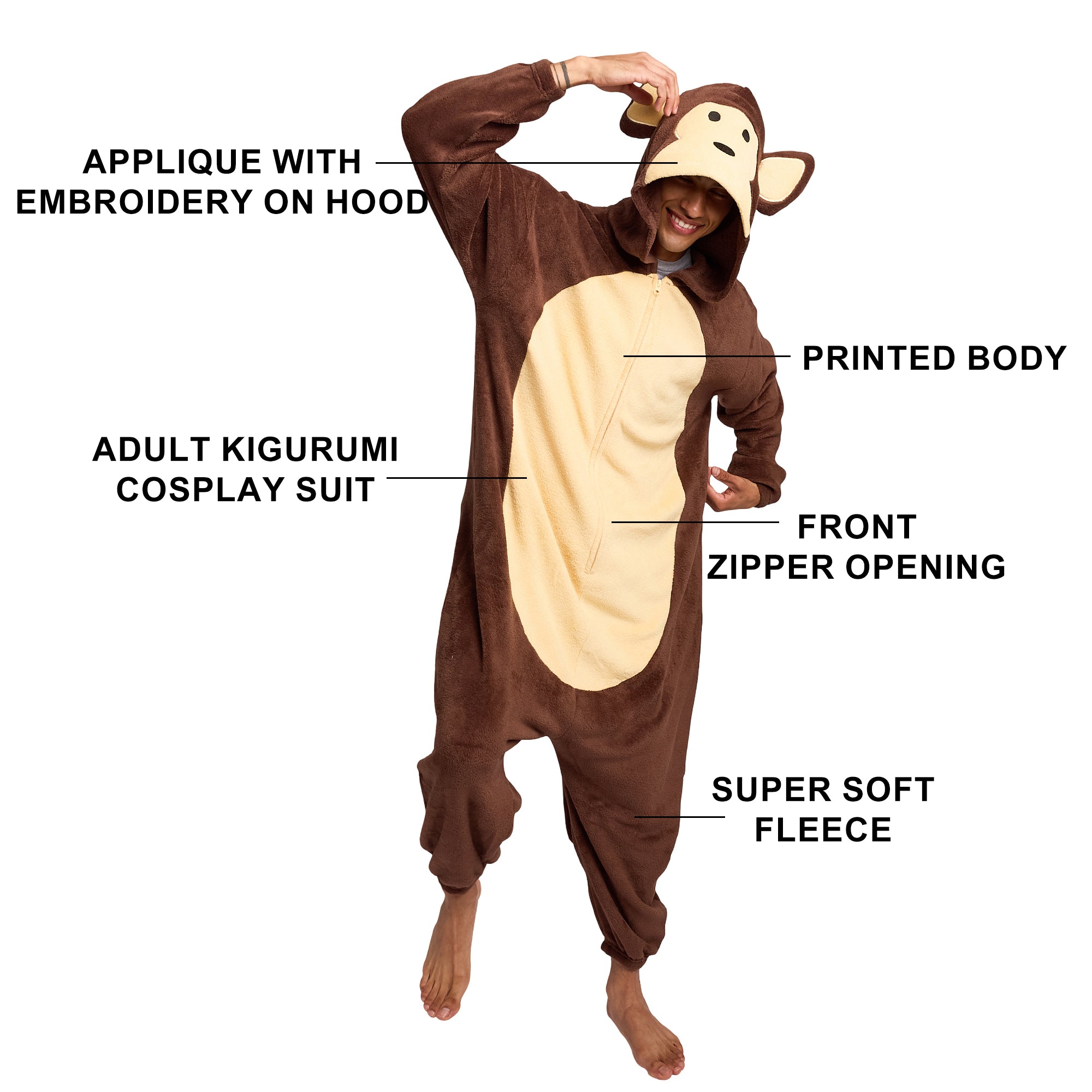 Monkey Adult Long Sleeve Hooded Kirugumi Cosplay Onesie Costume Suit