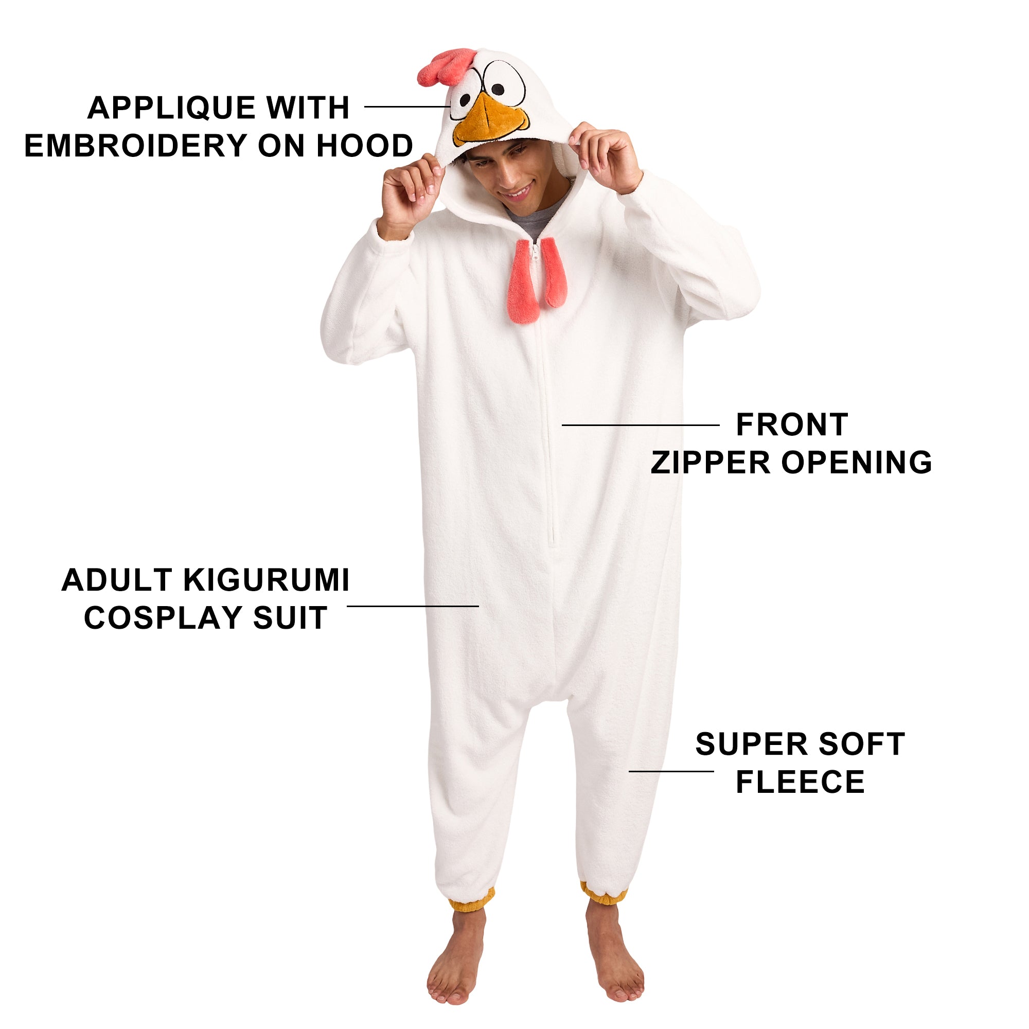 Rooster Adult White Long Sleeve Hooded Kirugumi Cosplay Onesie Costume Suit