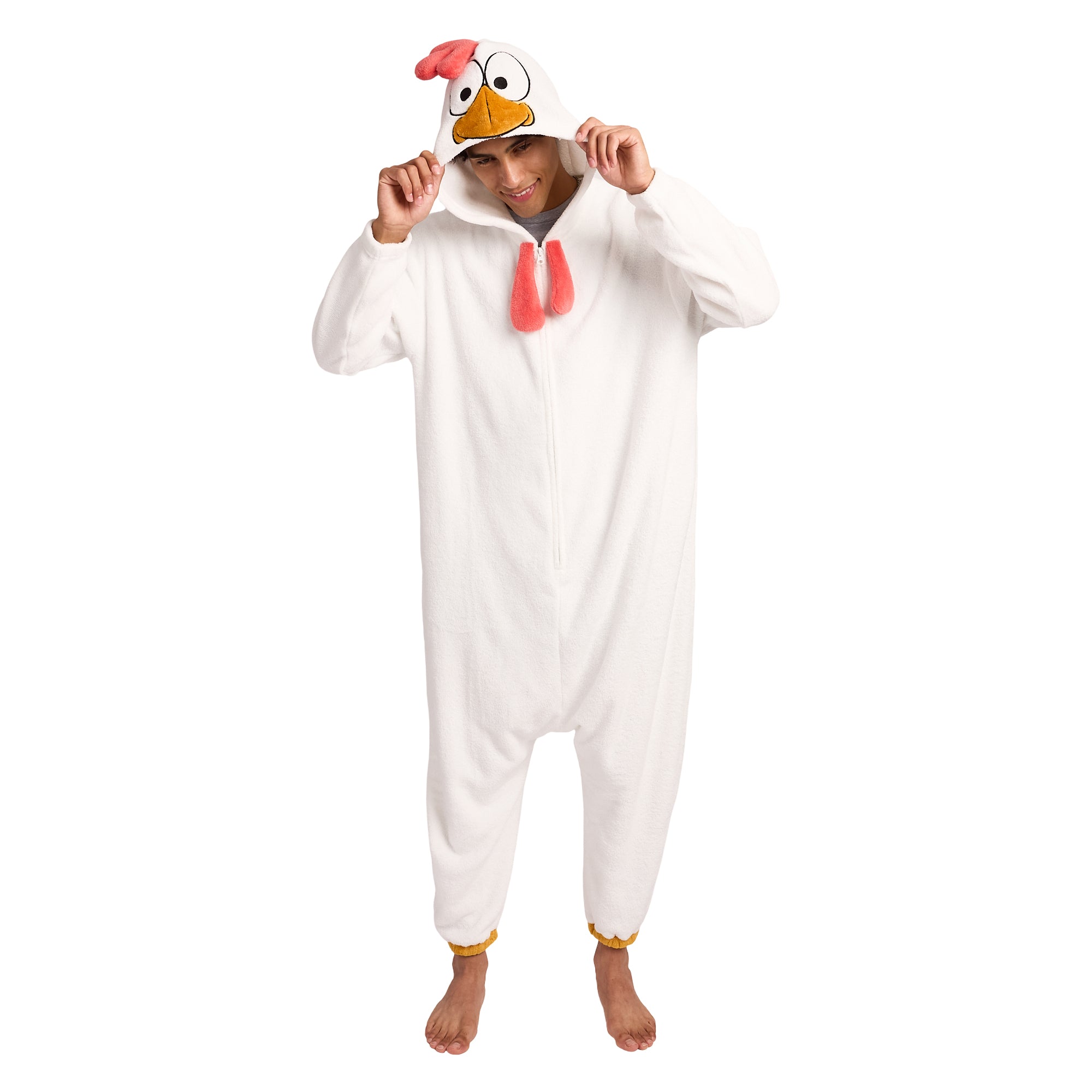 Rooster Adult White Long Sleeve Hooded Kirugumi Cosplay Onesie Costume Suit