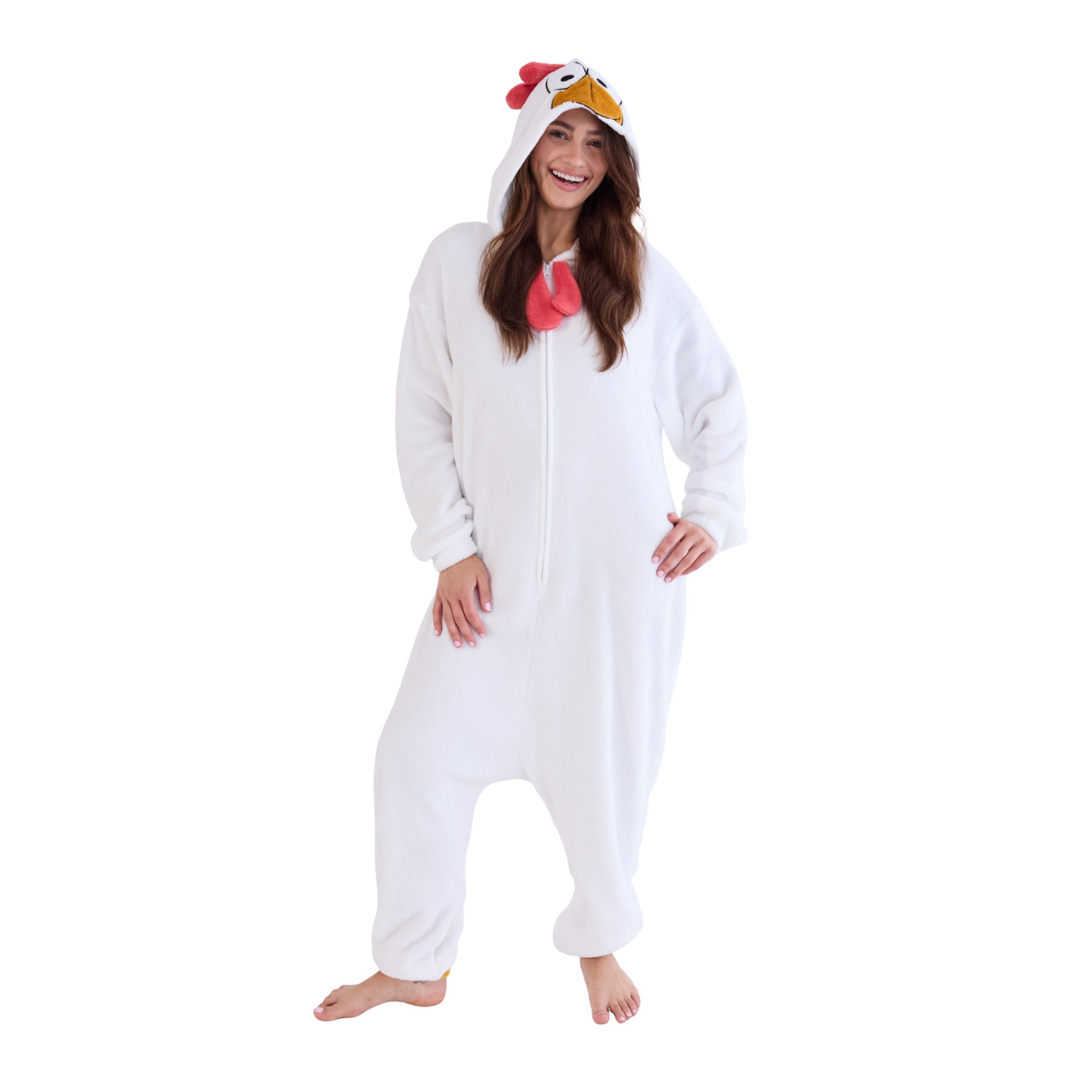 Rooster Adult White Long Sleeve Hooded Kirugumi Cosplay Onesie Costume Suit