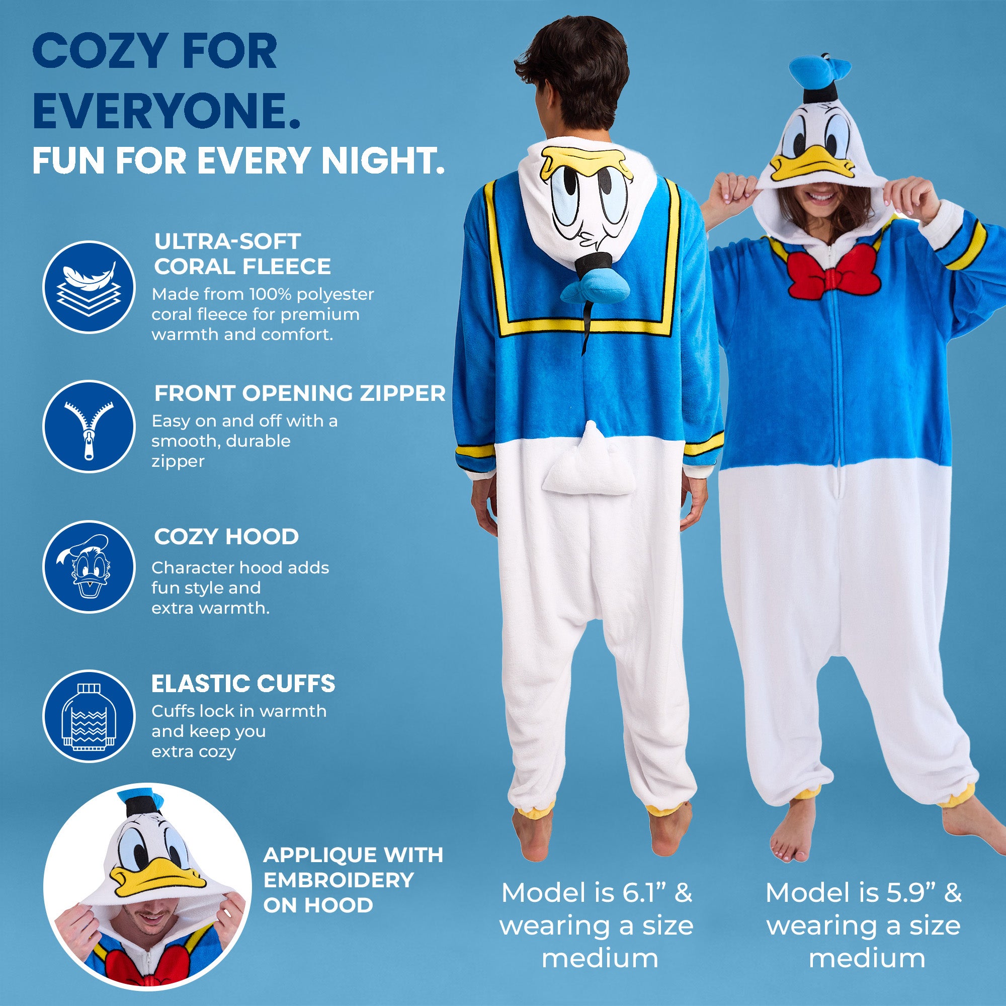 Disney Donald Duck Adult Long Sleeve Hooded Kirgumi Onesie Costume Cosplay Suit