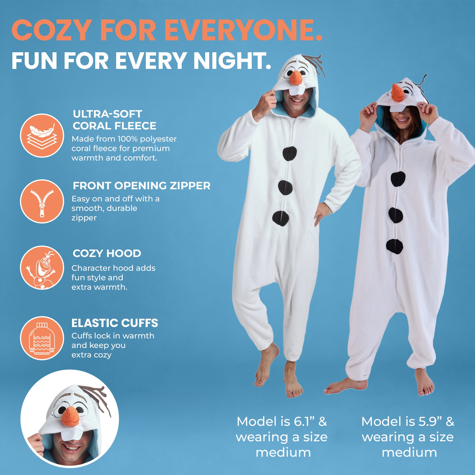 Frozen Olaf Adult White Long Sleeve Hooded Kigurumi Onesie Costume Cosplay Suit