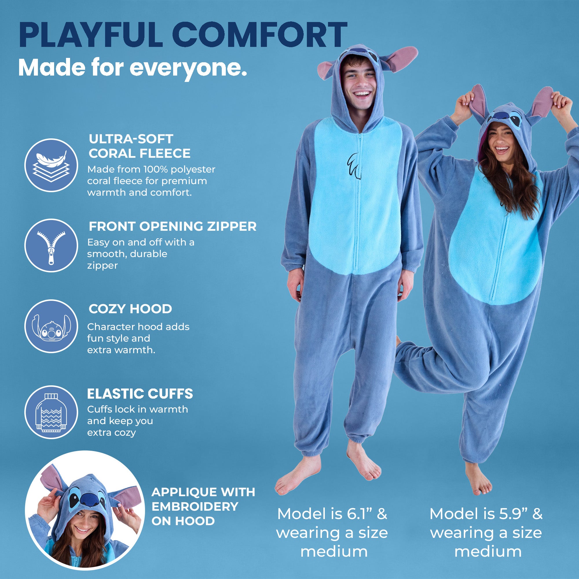 Lilo & Stitch Stitch Adult Long Sleeve Hooded Kigurumi Onesie Costume Cosplay Suit
