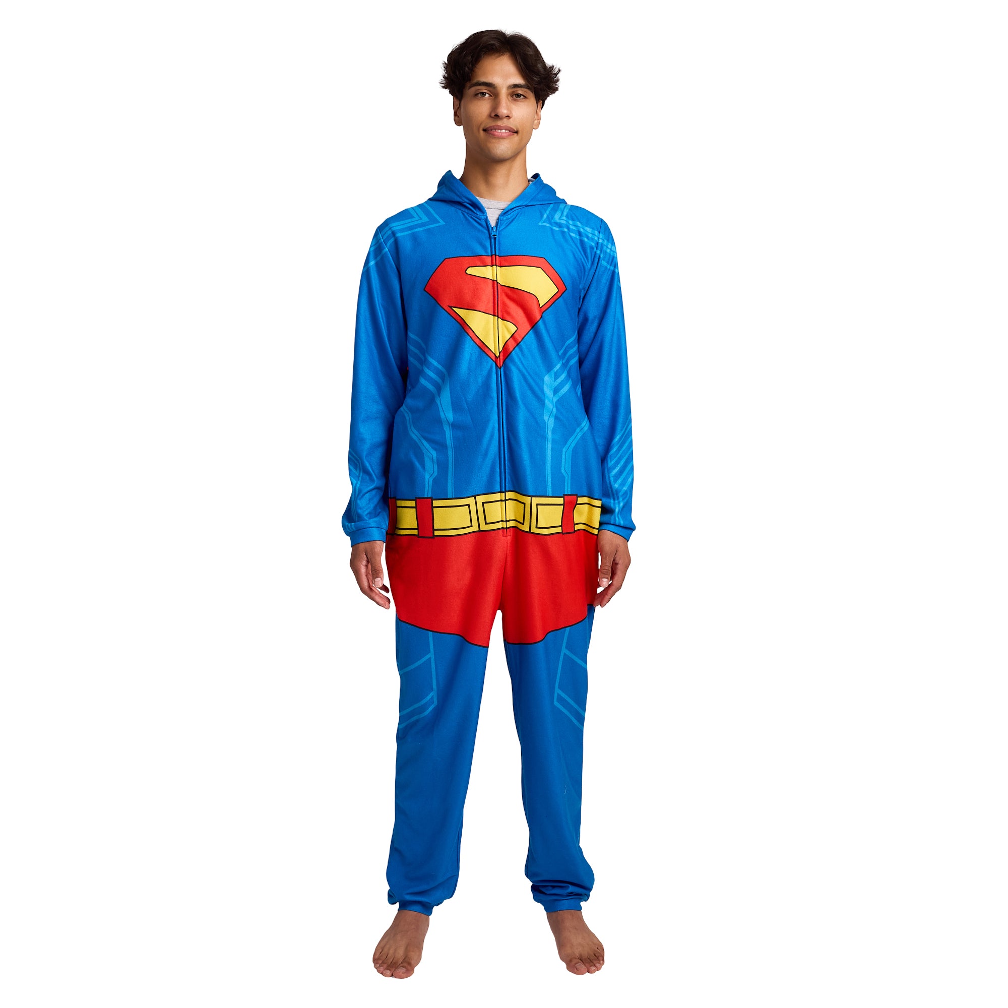 Superman Adult Long Sleeve Hooded Cosplay Onesie Costume Union Suit