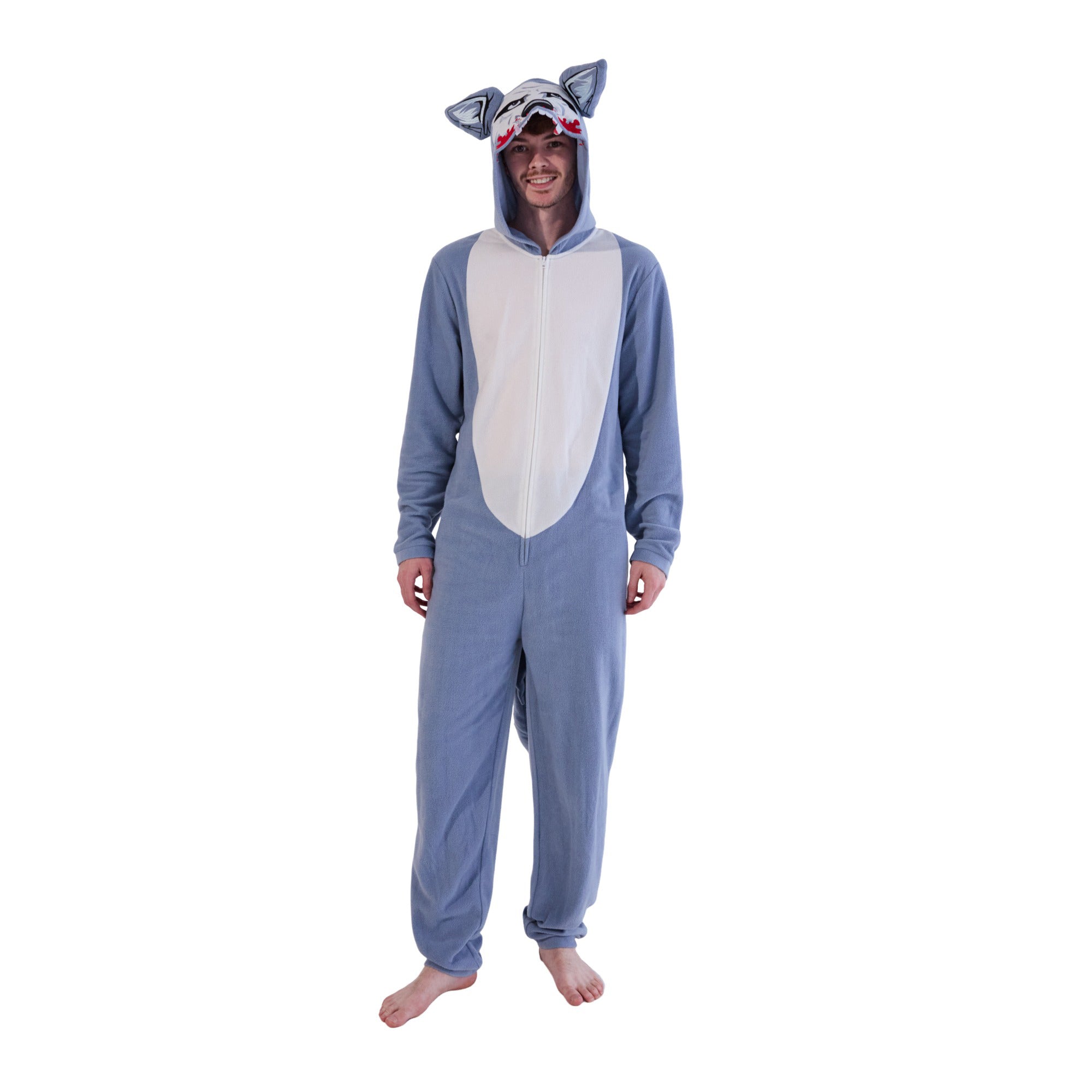 Wolf Adult Blue Long Sleeve Hooded Cosplay Onesie Costume Union Suit
