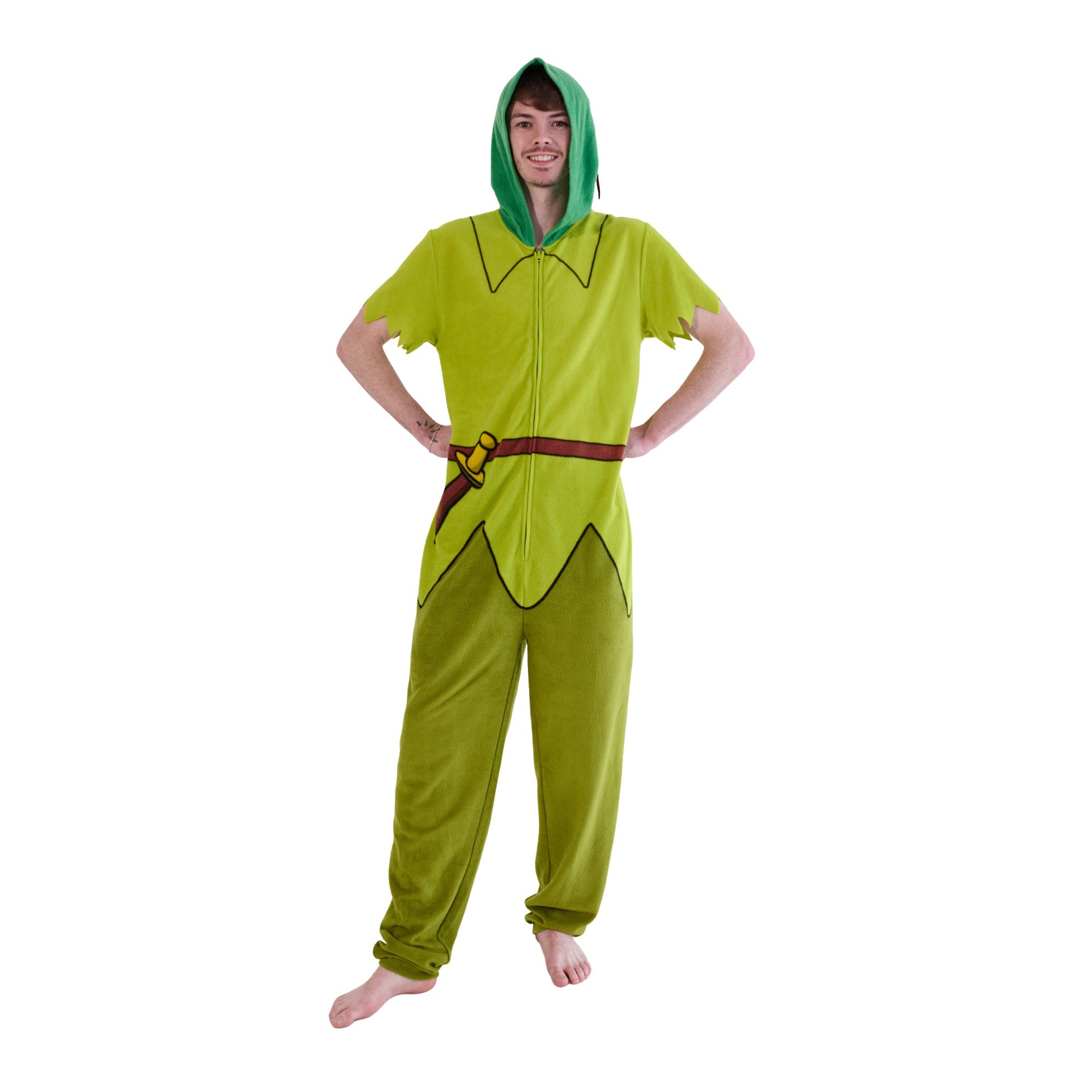 Disney Peter Pan Adult Long Sleeve Hooded Cosplay Onesie Costume Union Suit