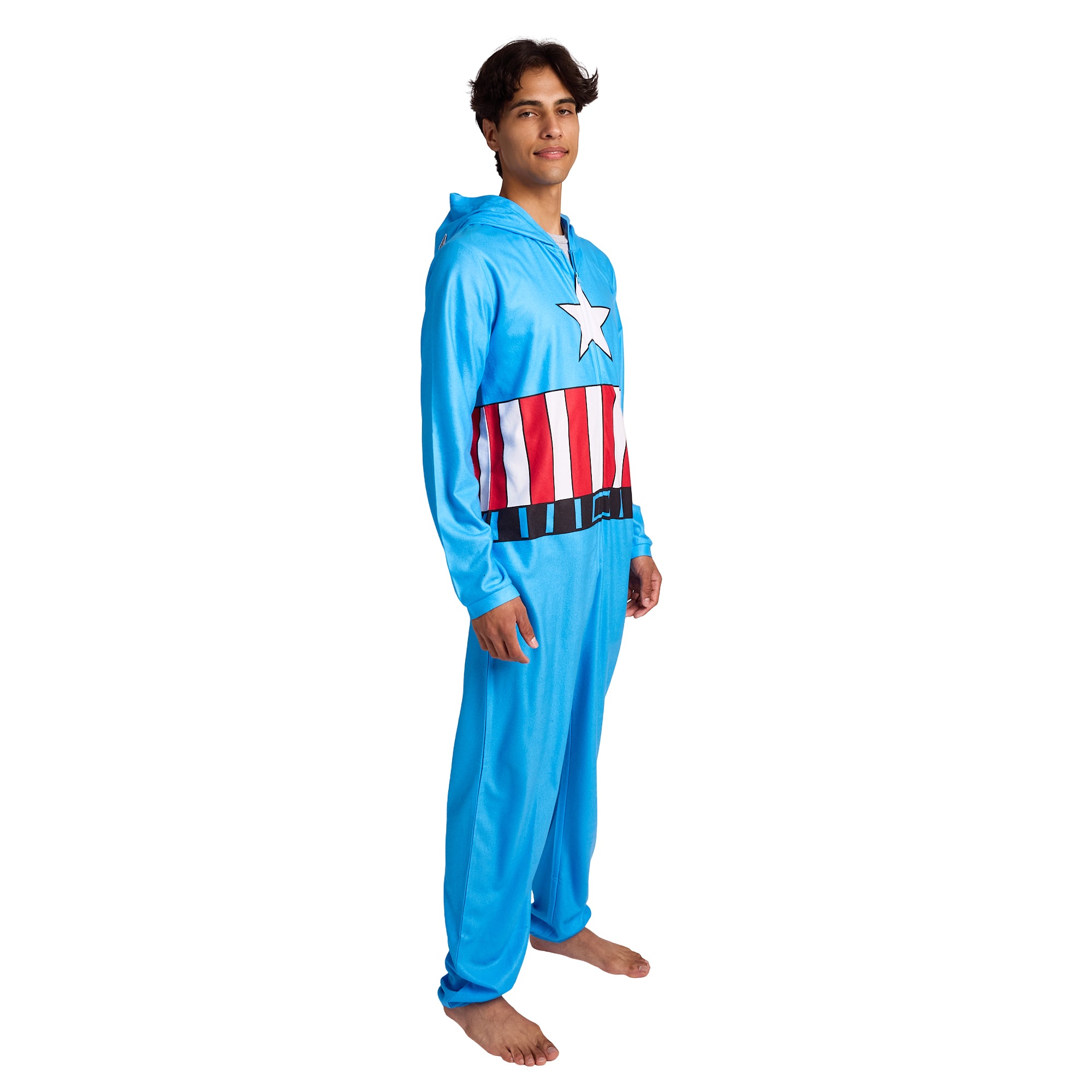 Marvel Comics Presents Captain America Adult Long Sleeve Hooded Cosplay Onesie Costume Union Suit