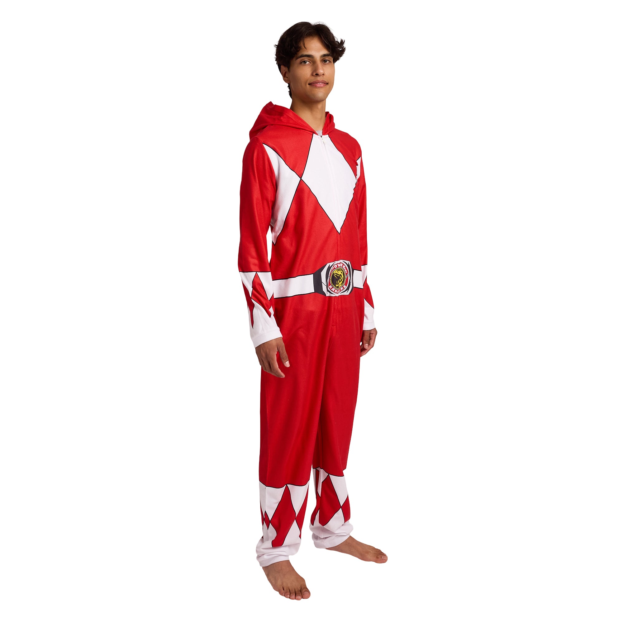 Power Rangers Red Ranger Adult Long Sleeve Hooded Cosplay Onesie Costume Union Suit