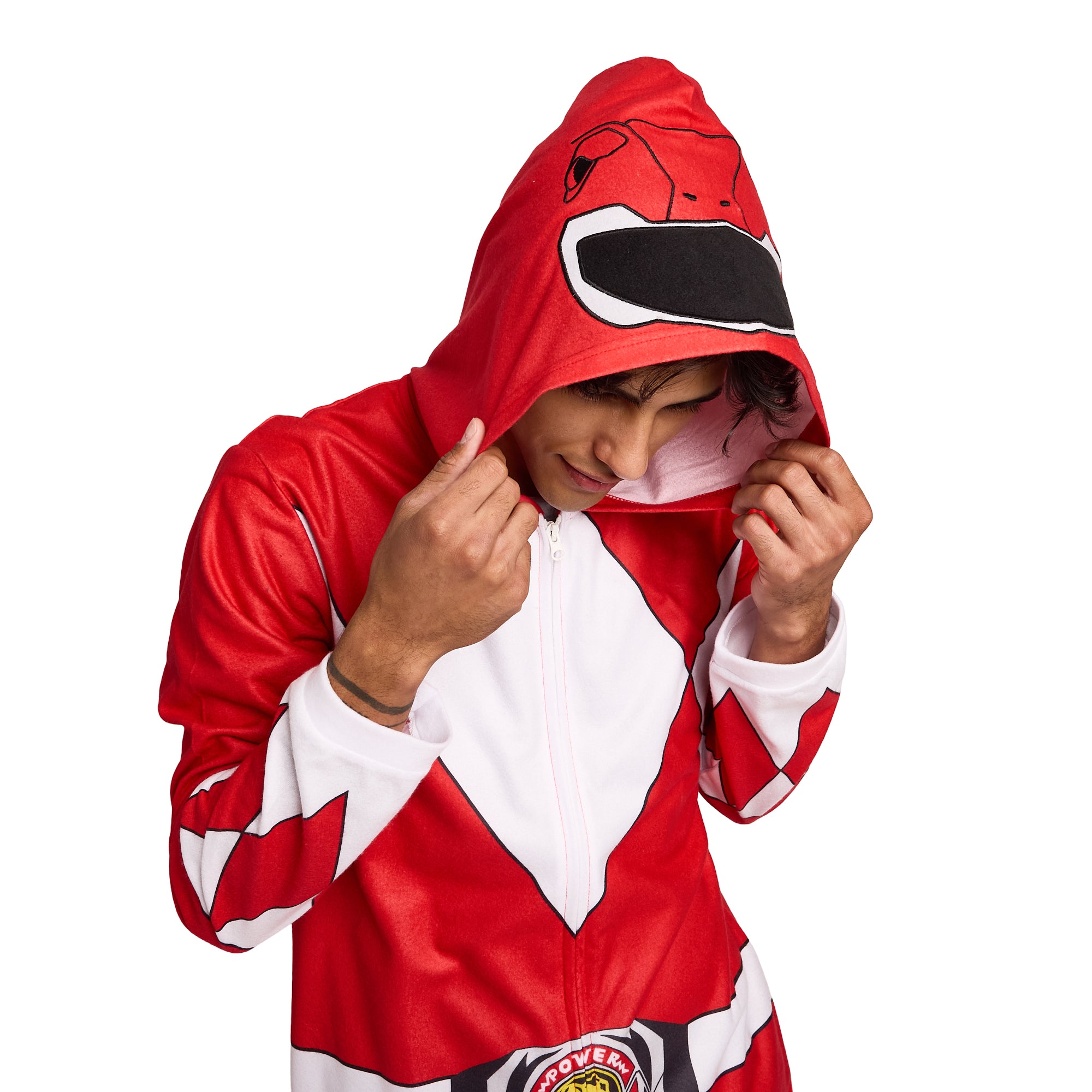 Power Rangers Red Ranger Adult Long Sleeve Hooded Cosplay Onesie Costume Union Suit