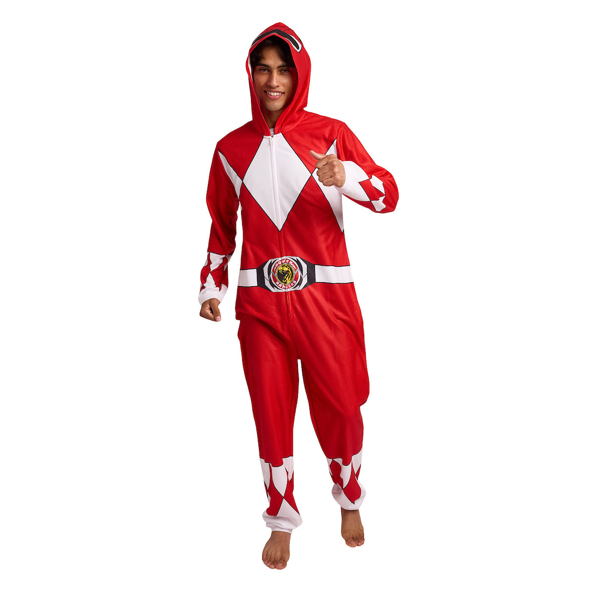 Power Rangers Red Ranger Adult Long Sleeve Hooded Cosplay Onesie Costume Union Suit