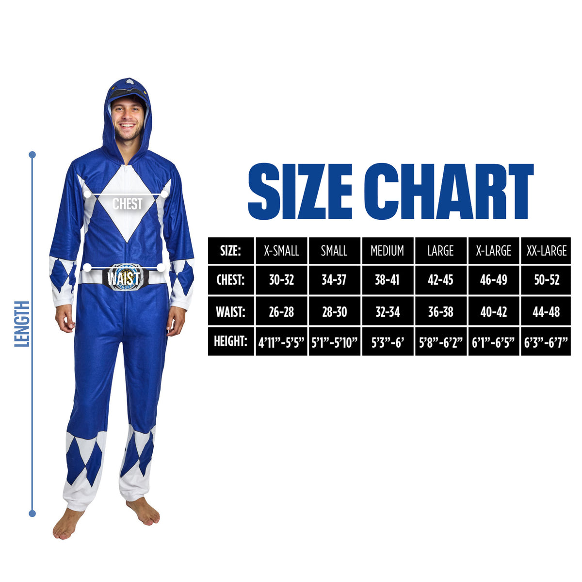 Power Rangers Blue Ranger Adult Long Sleeve Hooded Cosplay Union Suit