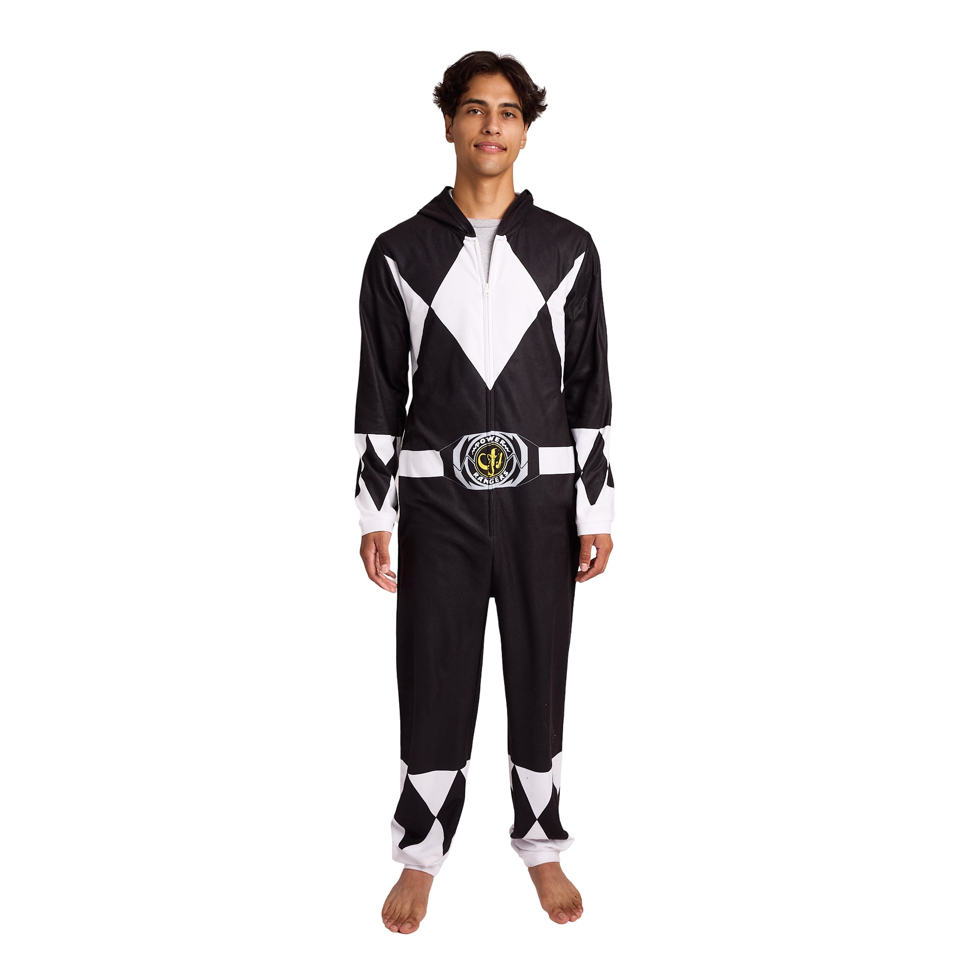 Power Rangers Black Ranger Adult Long Sleeve Hooded Cosplay Onesie Costume Union Suit