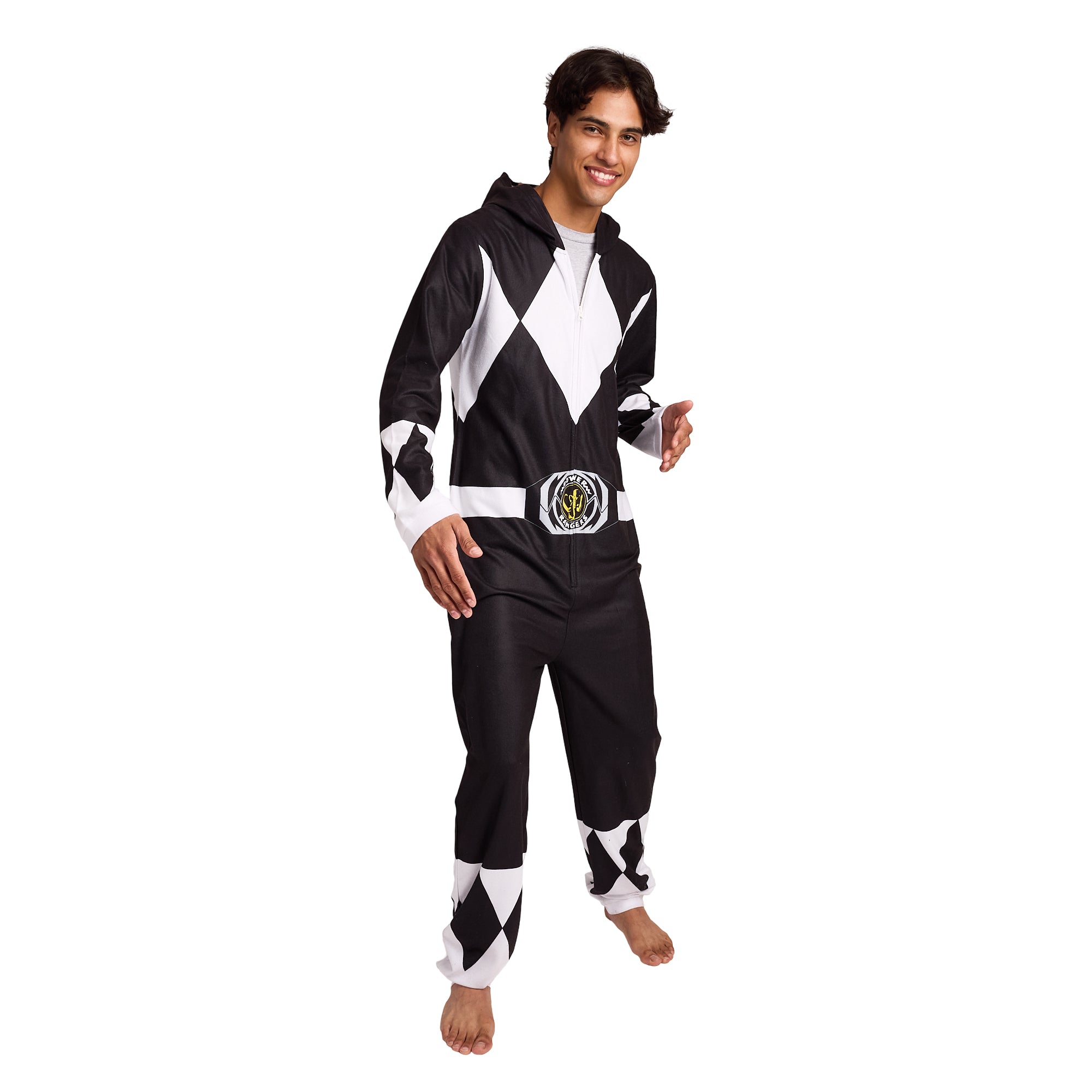 Power Rangers Black Ranger Adult Long Sleeve Hooded Cosplay Onesie Costume Union Suit