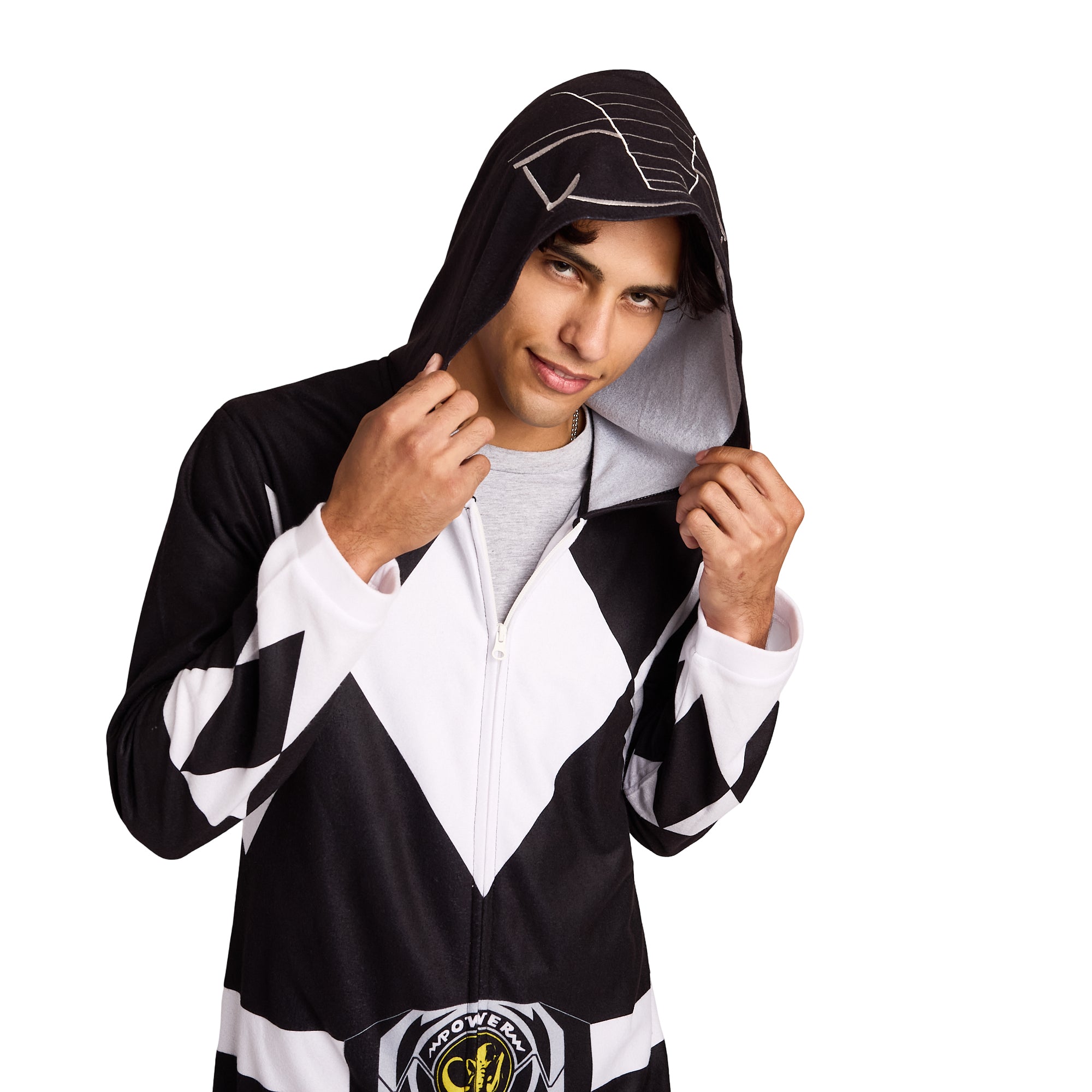Power Rangers Black Ranger Adult Long Sleeve Hooded Cosplay Onesie Costume Union Suit