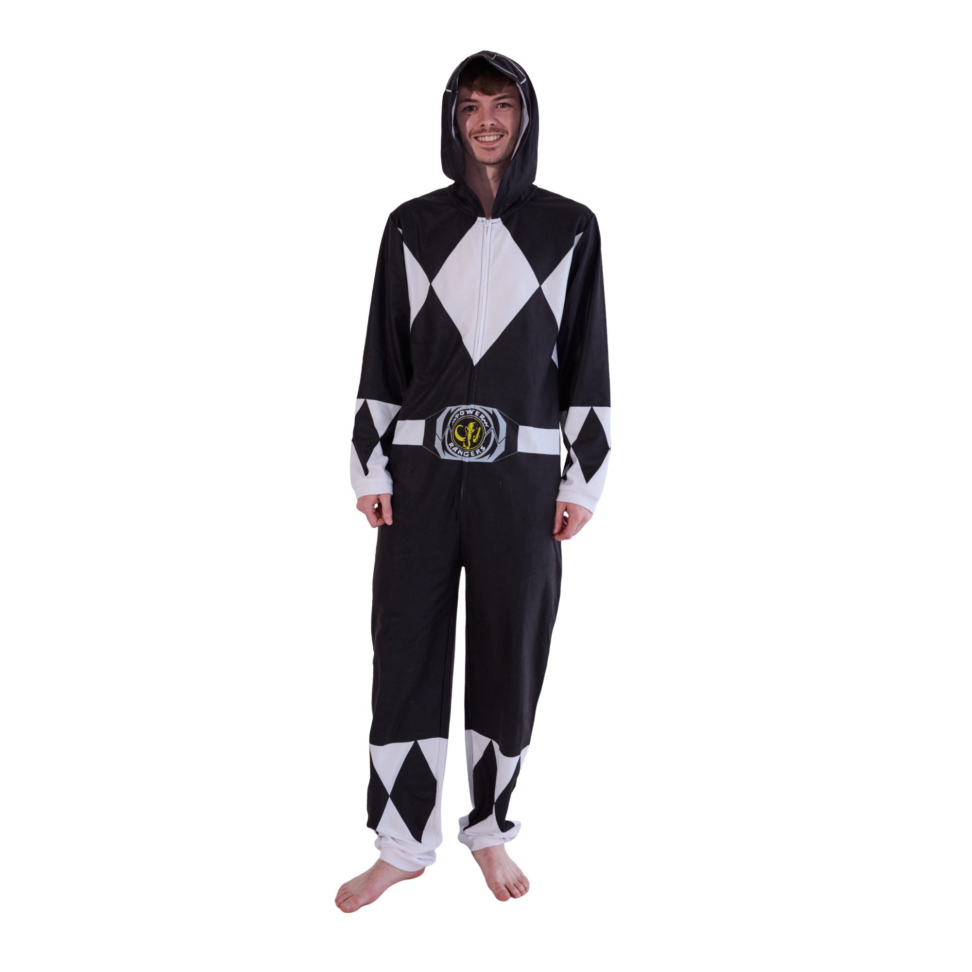 Power Rangers Black Ranger Adult Long Sleeve Hooded Cosplay Onesie Costume Union Suit