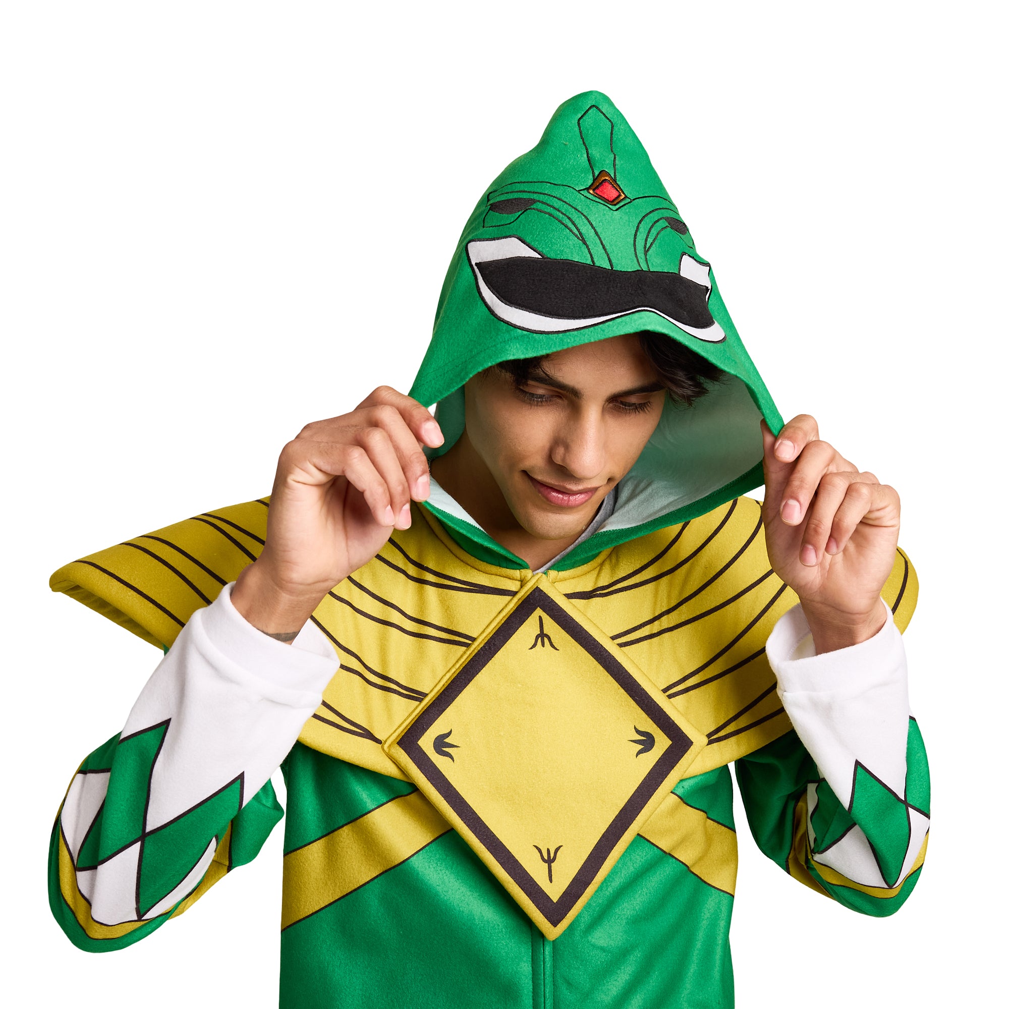 Power Rangers Green Ranger Adult Long Sleeve Hooded Cosplay Onesie Costume Union Suit