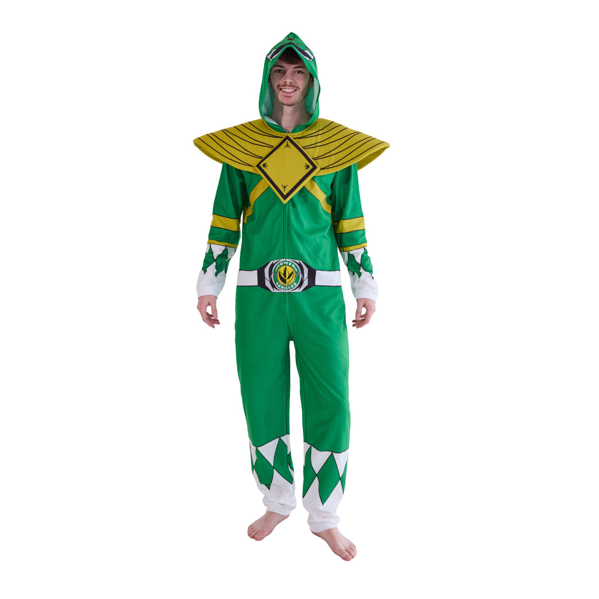 Power Rangers Green Ranger Adult Long Sleeve Hooded Cosplay Onesie Costume Union Suit