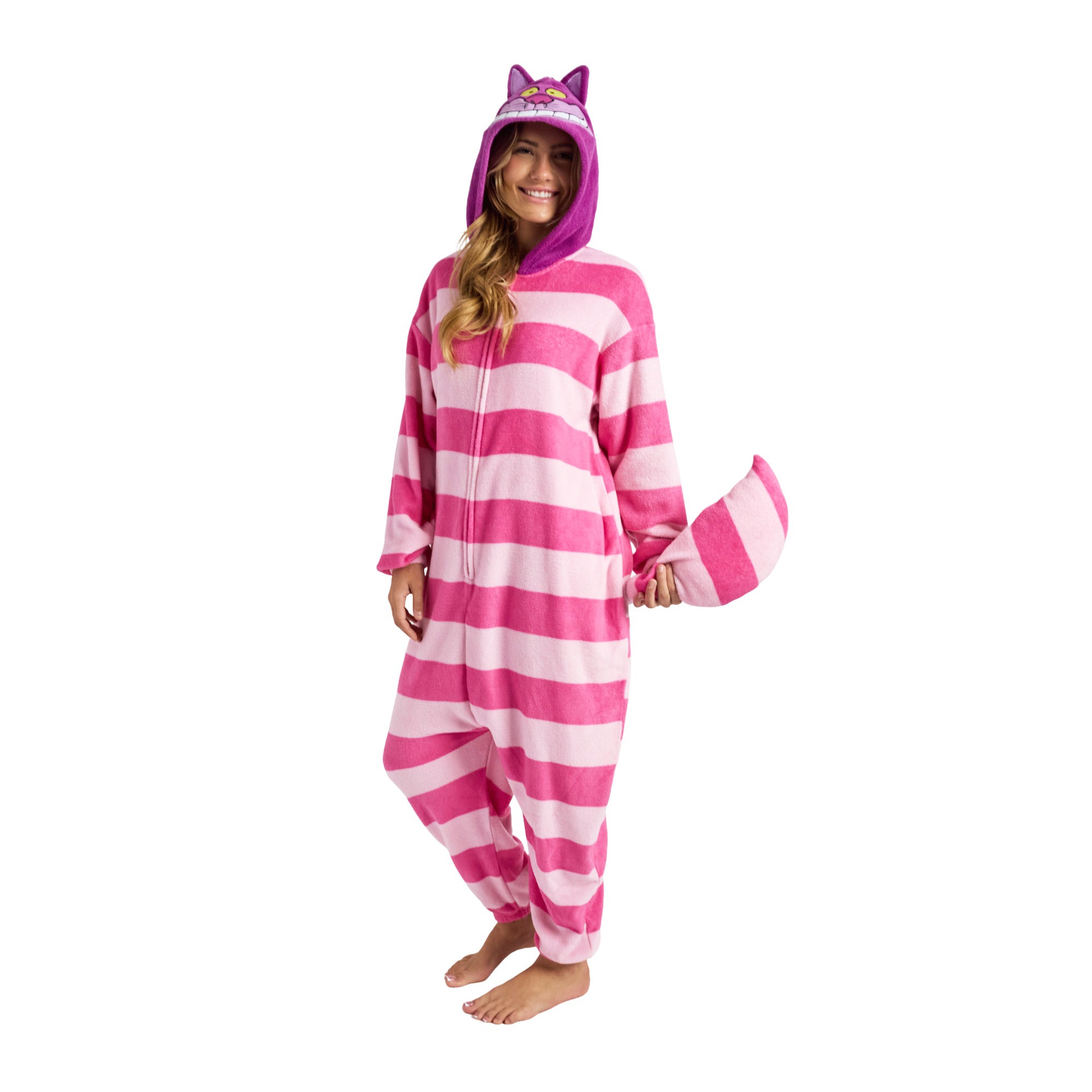 Alice in Wonderland Cheshire Cat Adult Cosplay Union Suit With Cuffs And Hood