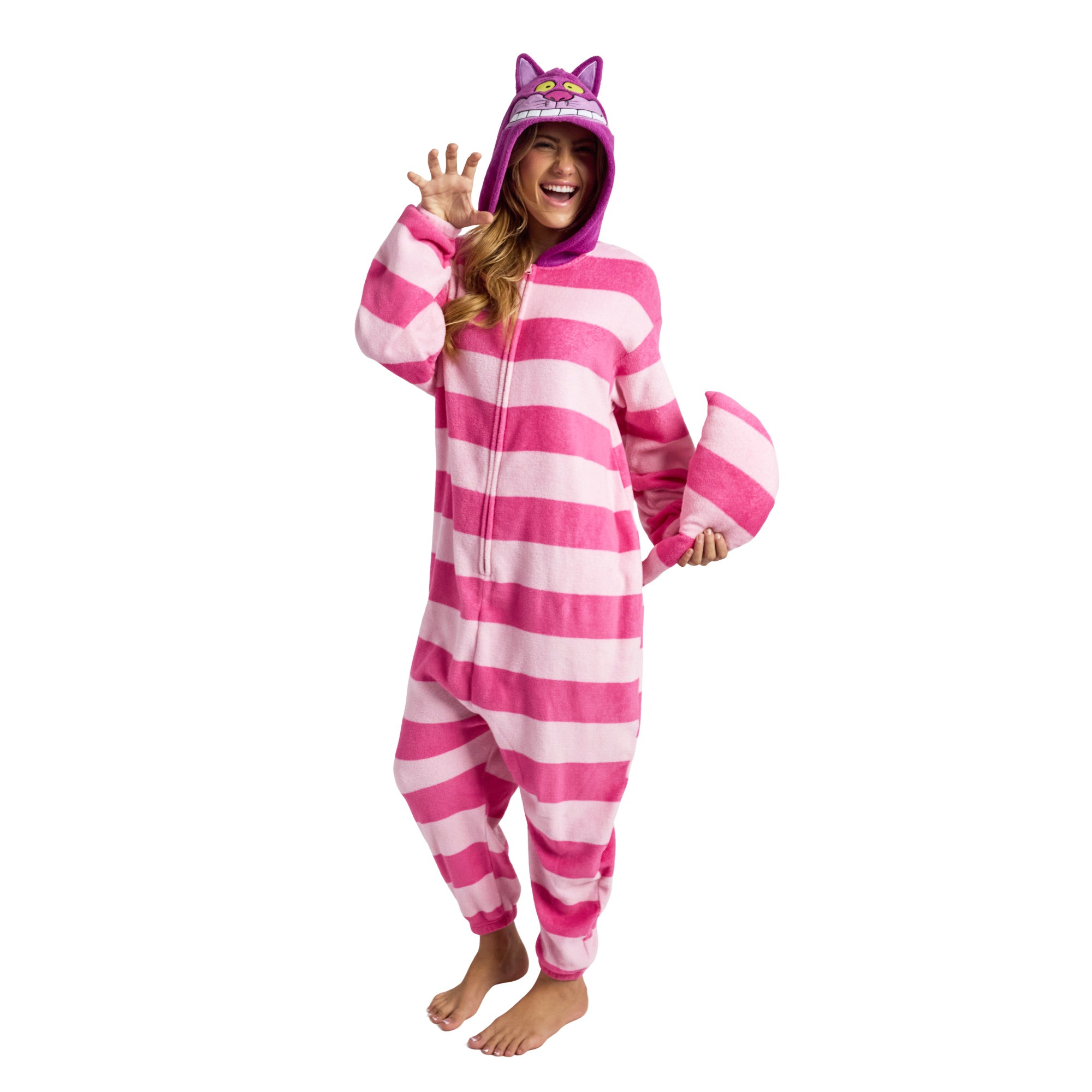 Alice in Wonderland Cheshire Cat Adult Cosplay Union Suit With Cuffs And Hood