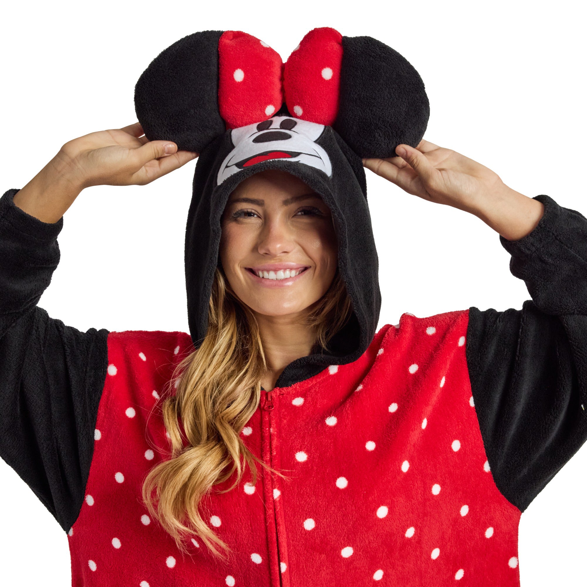 Minnie Mouse Adult Cosplay Union Suit With Cuffs And Hood