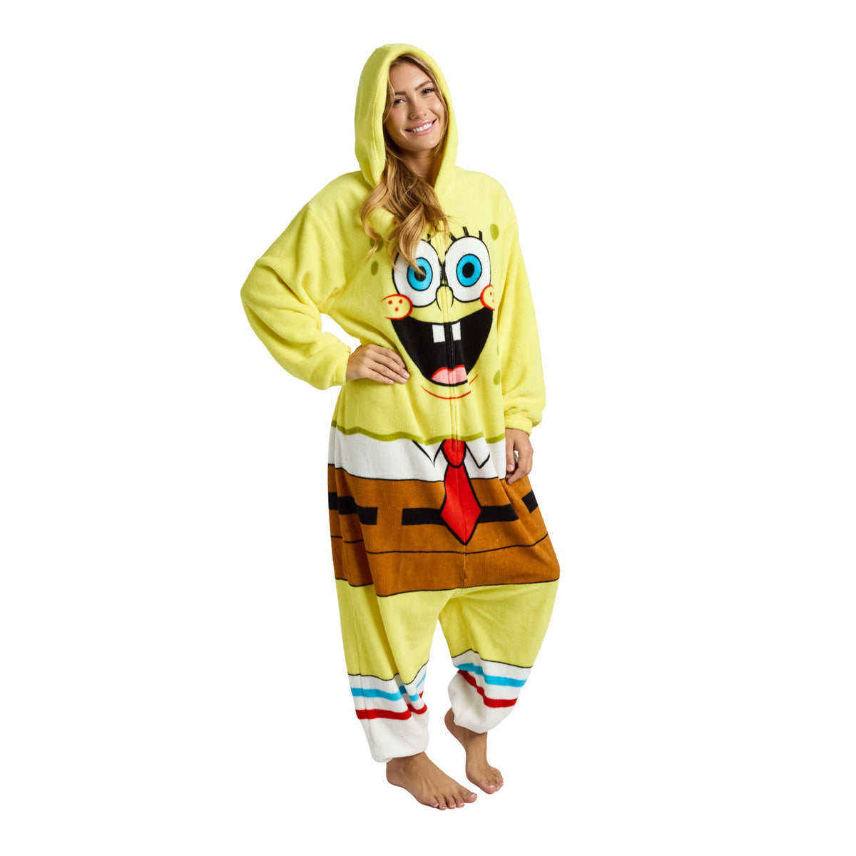 Spongebob Squarepants Adult Long Sleeve Hooded Kigurumi Cosplay Suit