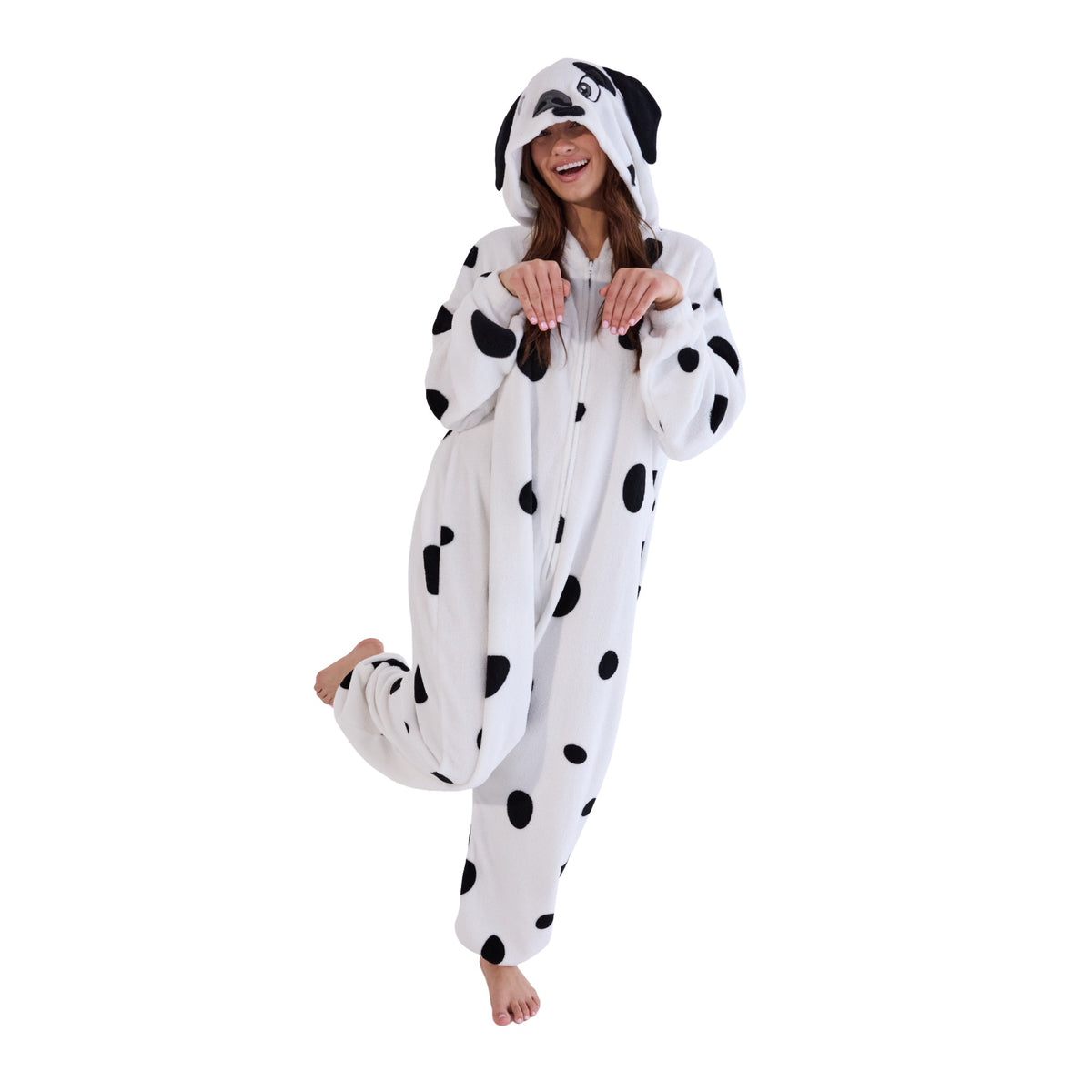 Dalmatian Adult White Long Sleeve Hooded Kigurumi Cosplay Suit