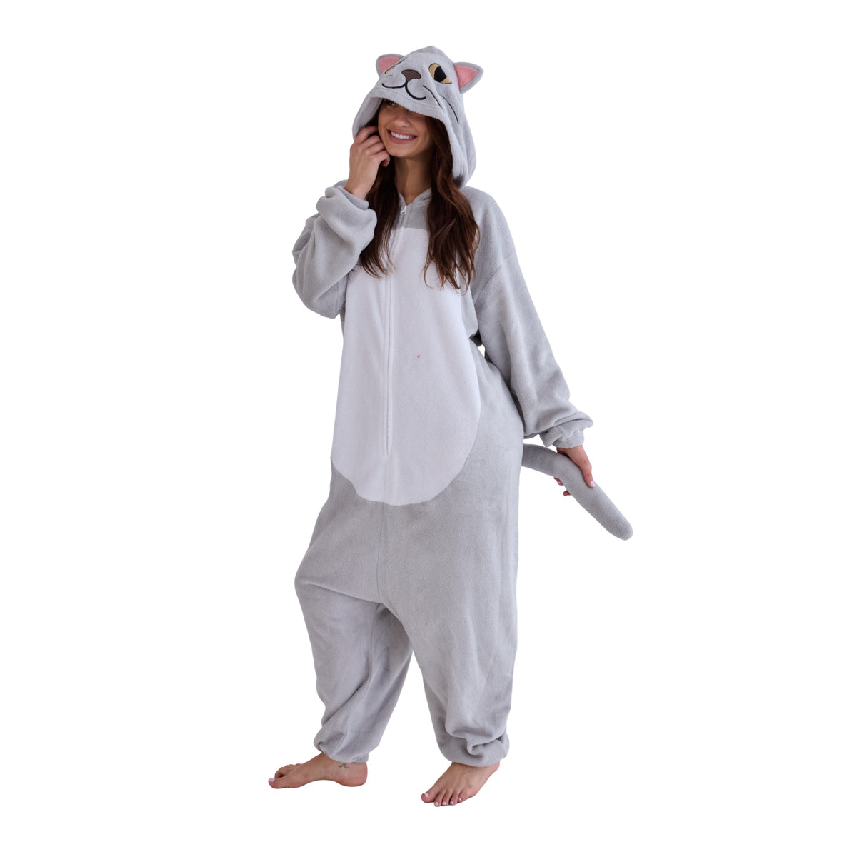 Cat Adult Gray Long Sleeve Hooded Kigurumi Cosplay Suit