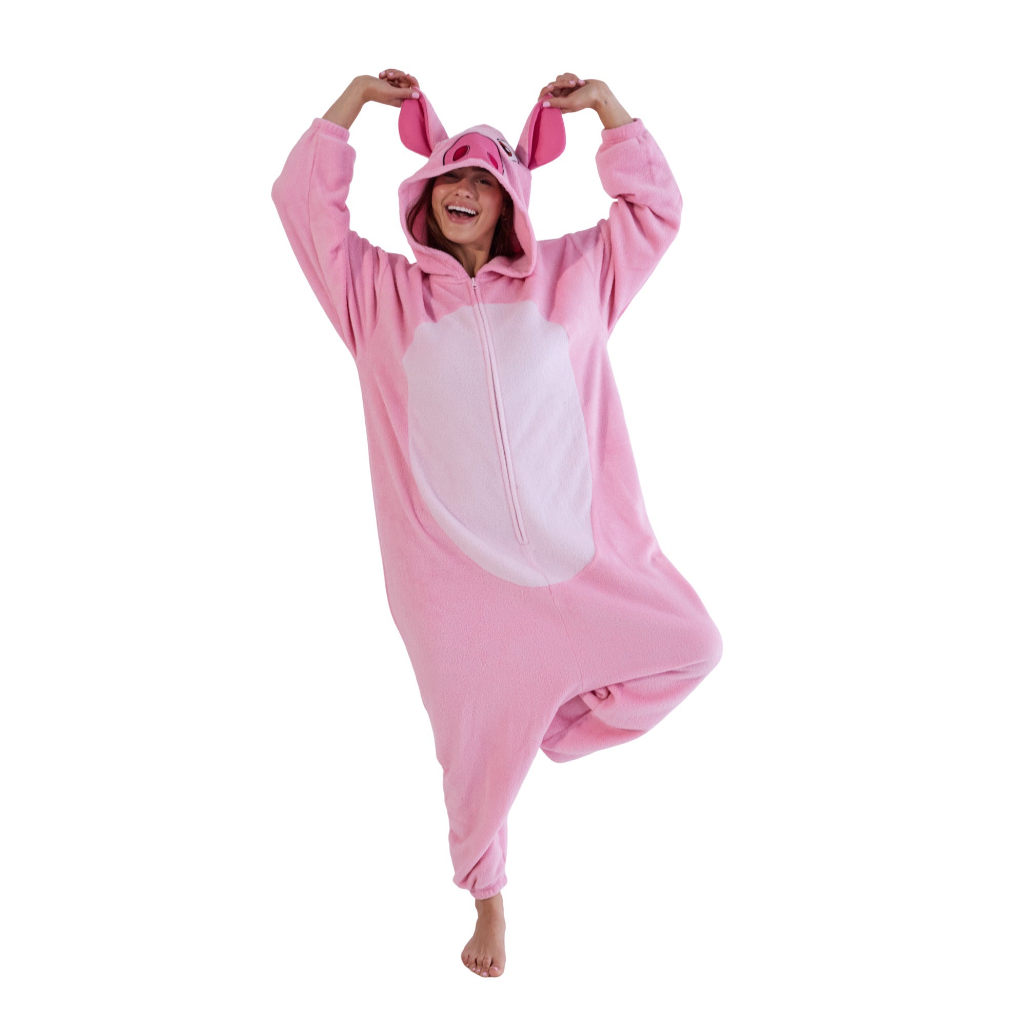 Pig Adult Pink Long Sleeve Hooded Kigurumi Cosplay Suit