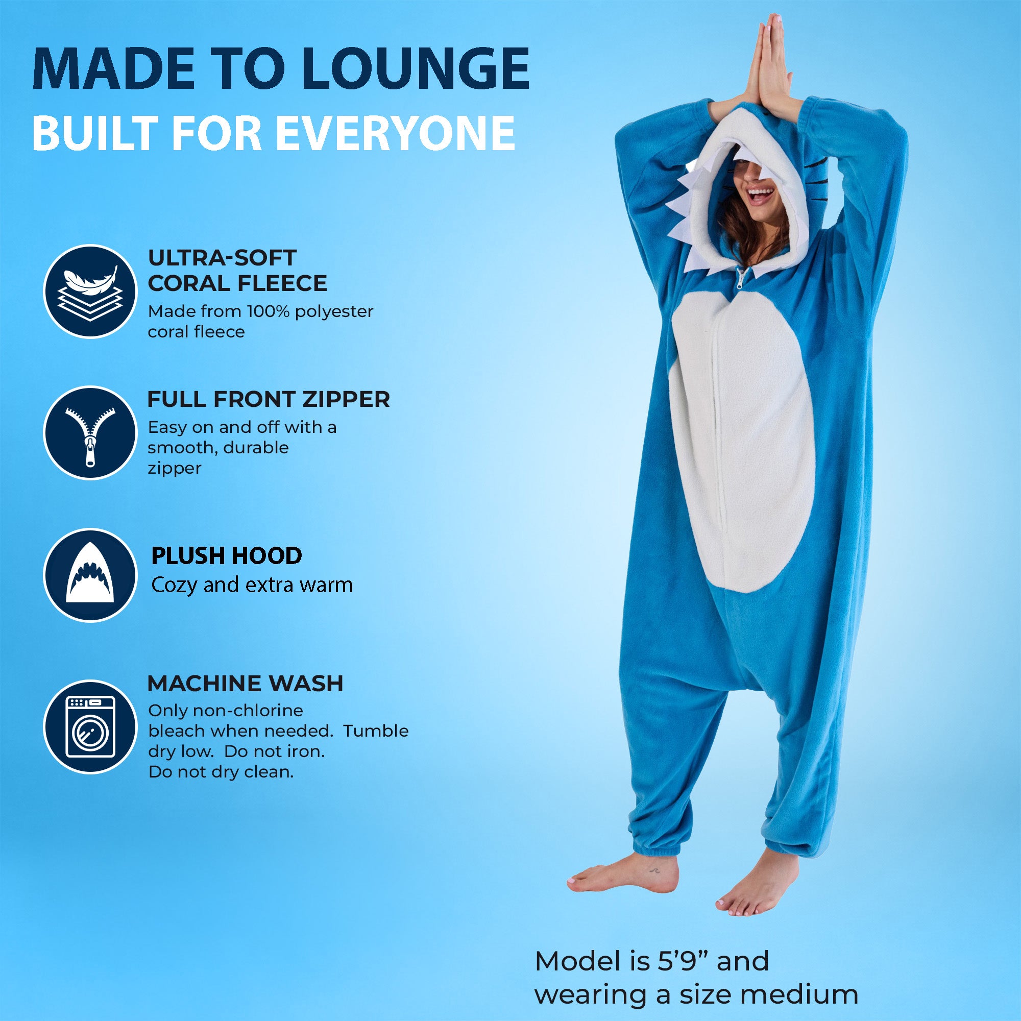 Shark Adult Blue Long Sleeve Hooded Kigurumi Cosplay Suit