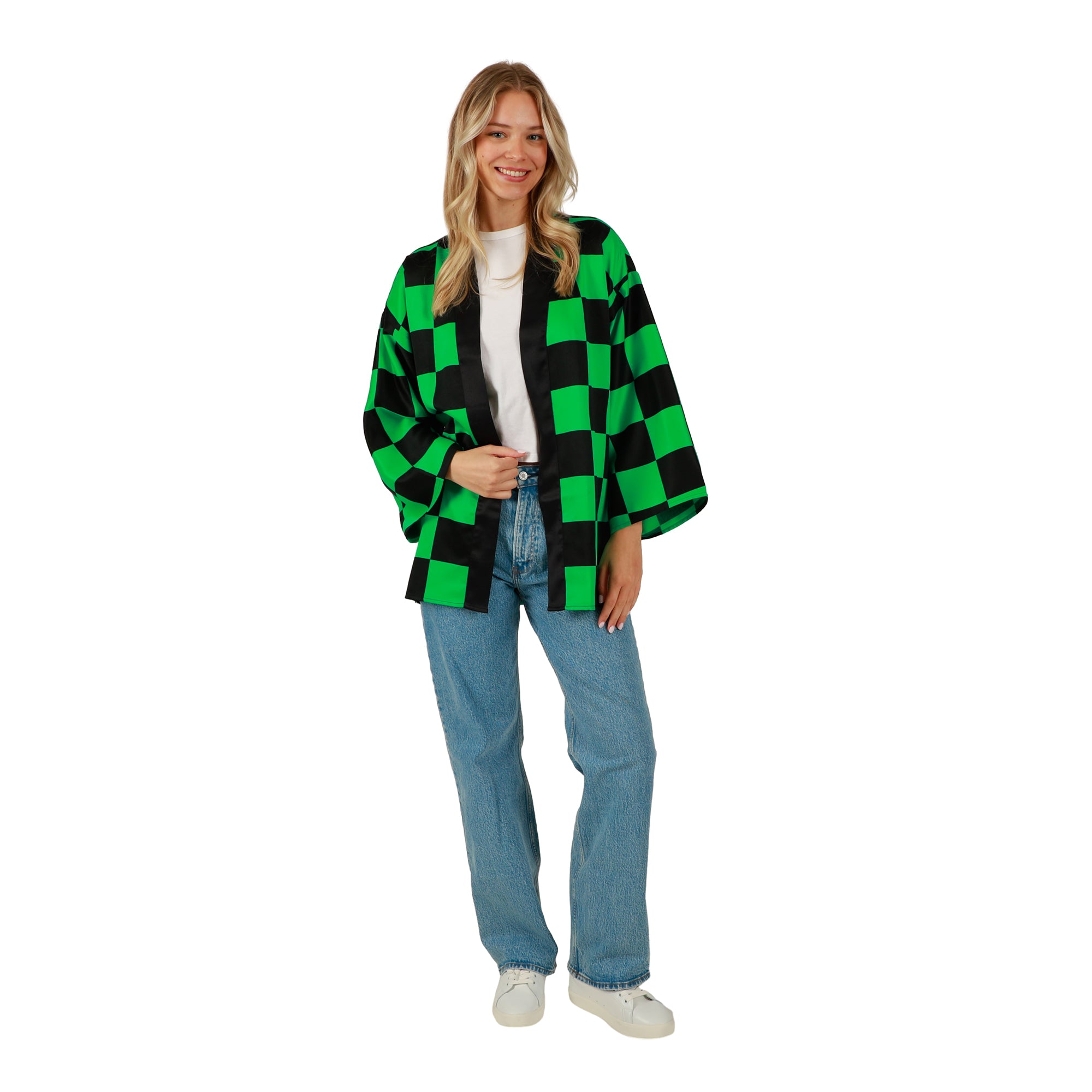 Demon Slayer Tanjiro Cosplay Checkered Robe Womens Back Logo Hit