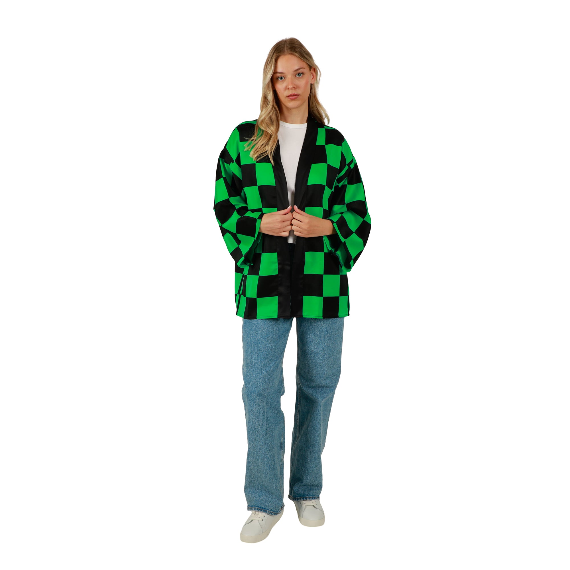 Demon Slayer Tanjiro Cosplay Checkered Robe Womens Back Logo Hit