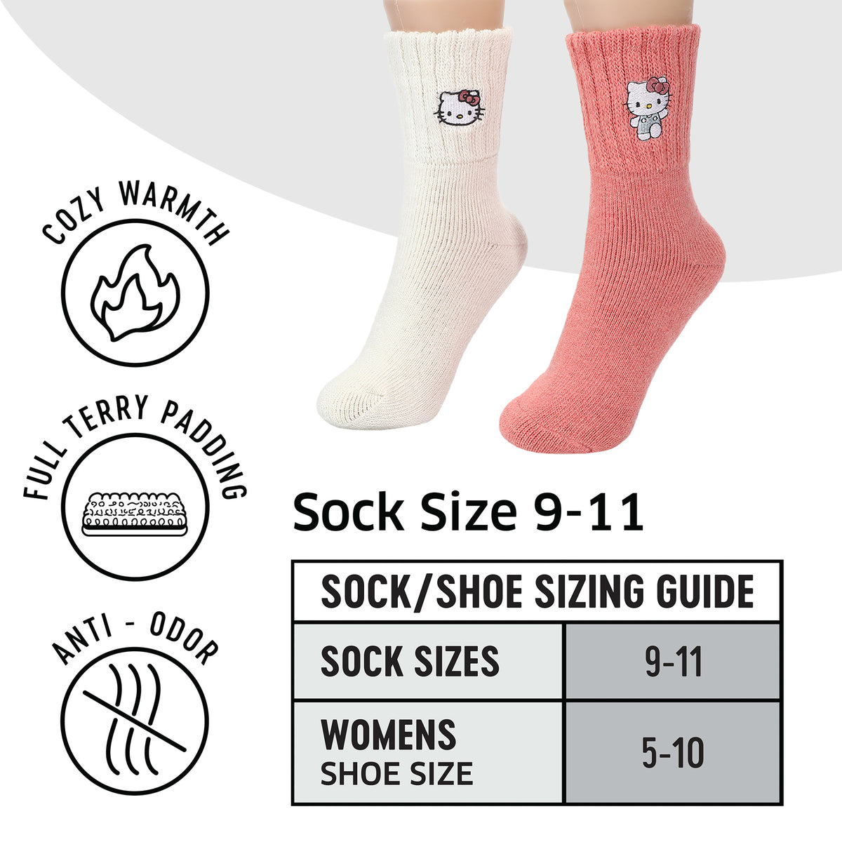 Hello Kitty Embroidered Quarter Crew Socks for Women Pink White