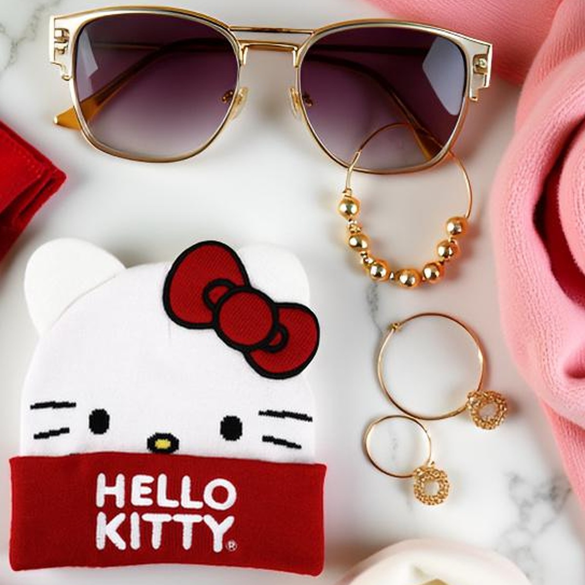 Sanrio Hello Kitty Big Face Bow Embroidered Beanie Hat for Adults