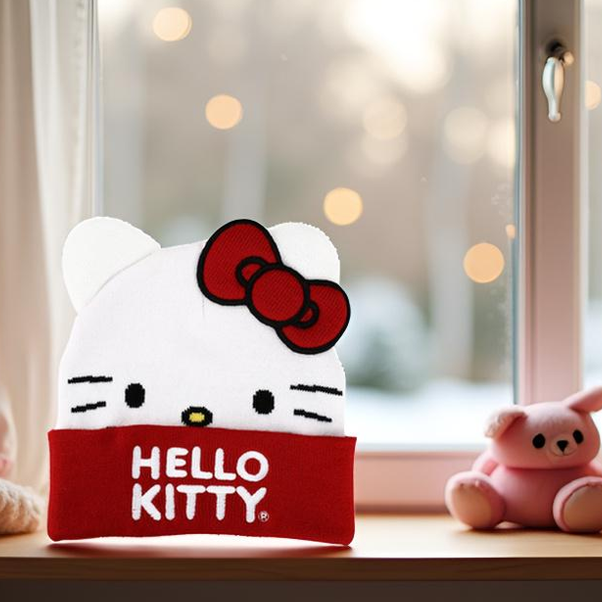 Sanrio Hello Kitty Big Face Bow Embroidered Beanie Hat for Adults