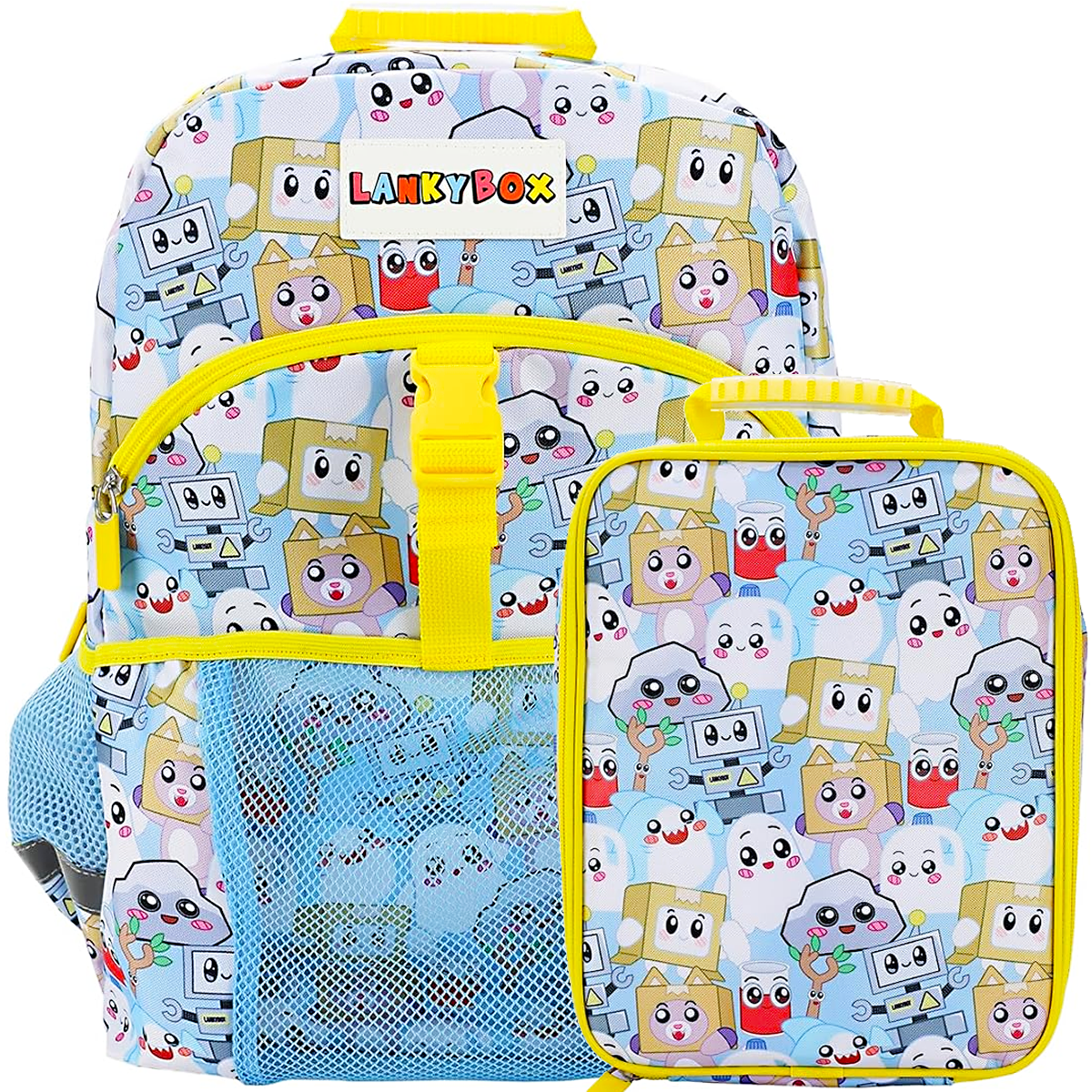 Lanky Box Character Collage 2-Piece 16" Premium Backpack & Lunch Box Set For boys School And Travel