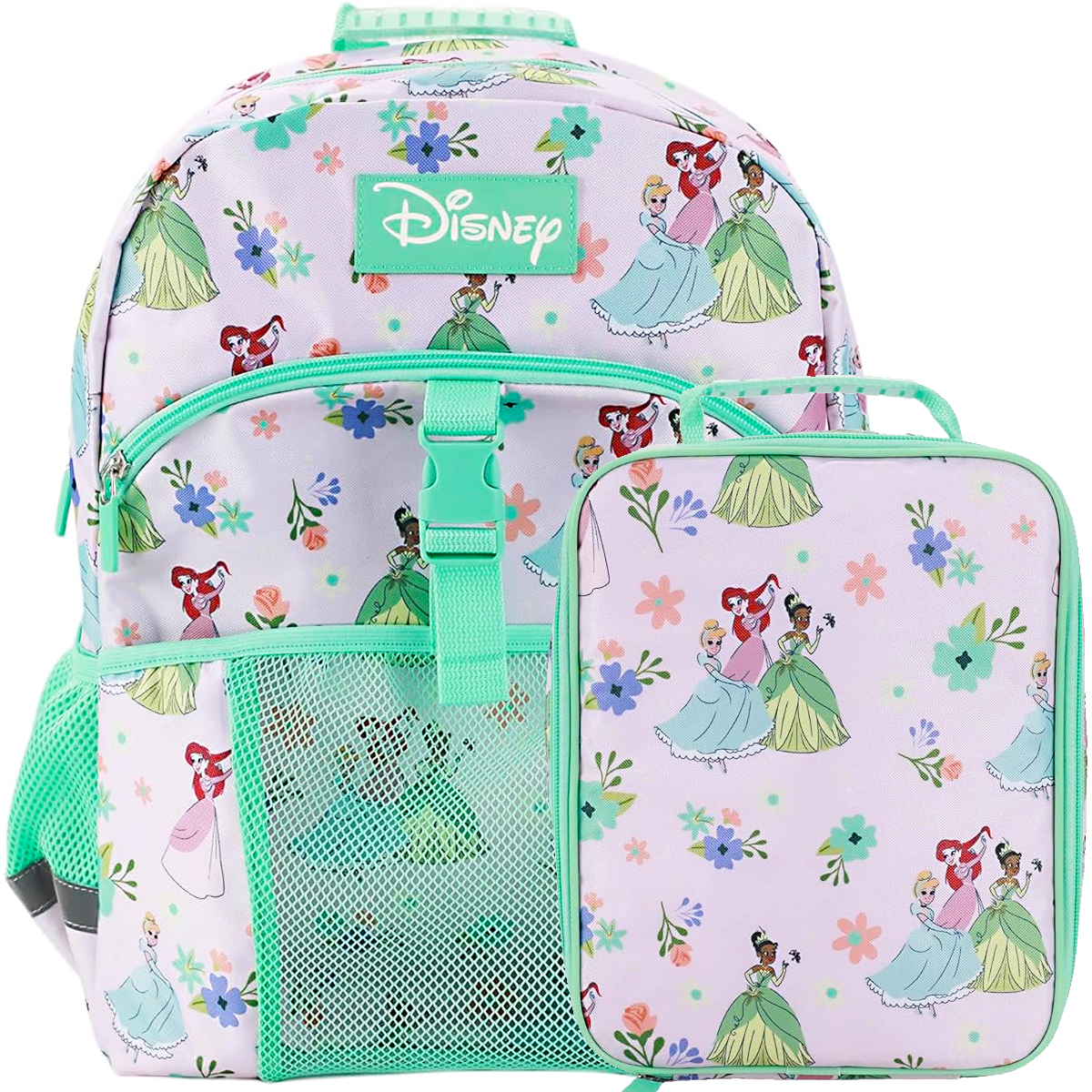 Disney Princesses 2-Piece 16" Premium Backpack & Lunch Kit Set For School And Travel
