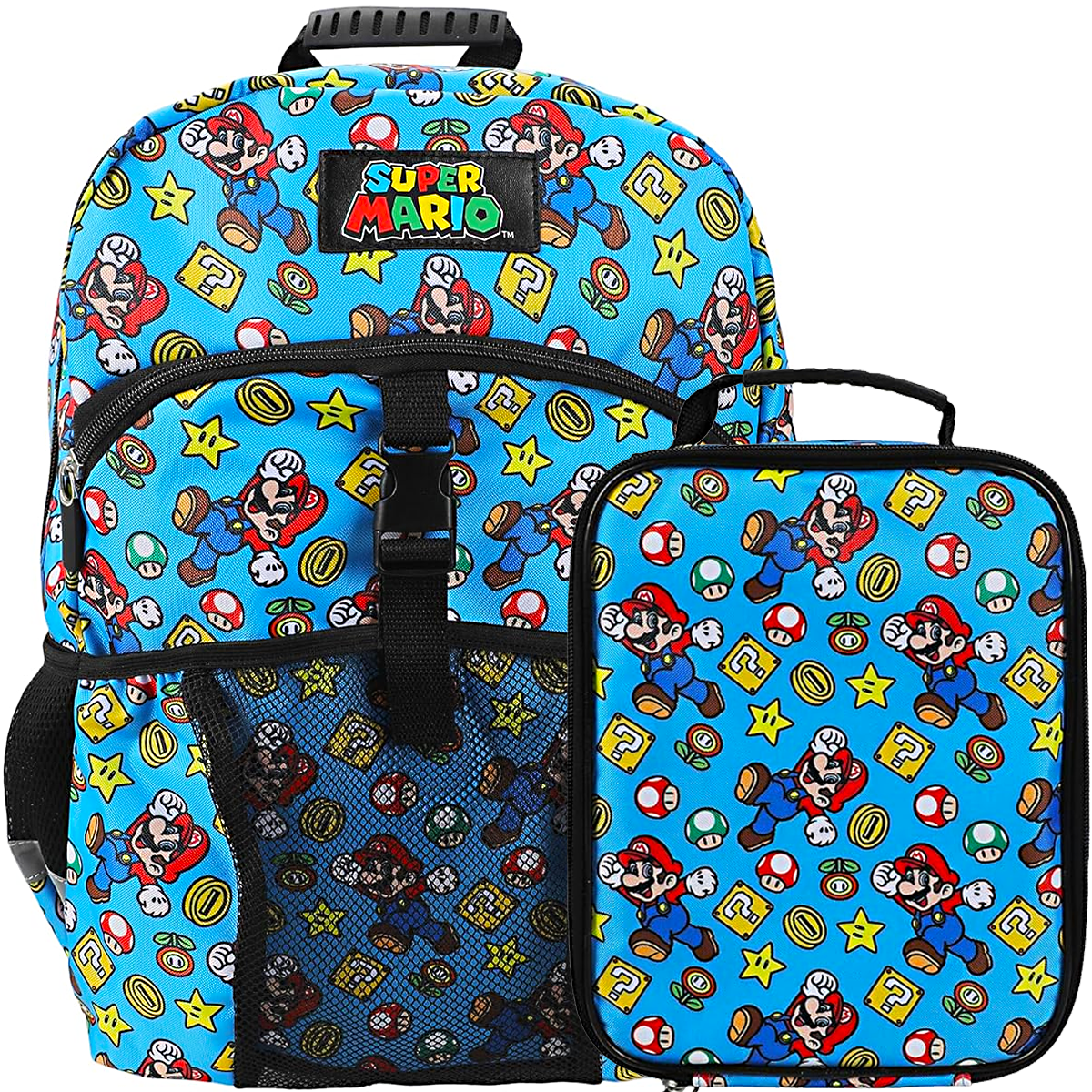 Super Mario Brothers 2-Piece 16" Premium Backpack & Lunch Kit Set for Boys