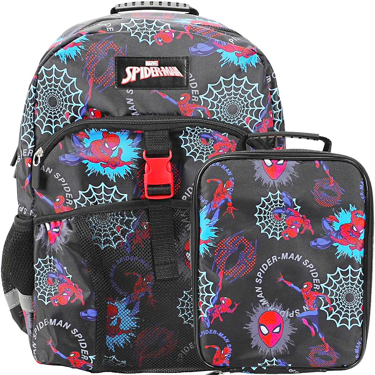 Spider-Man Superhero & Webs 16" Premium Backpack & Lunch Kit Set for Boys