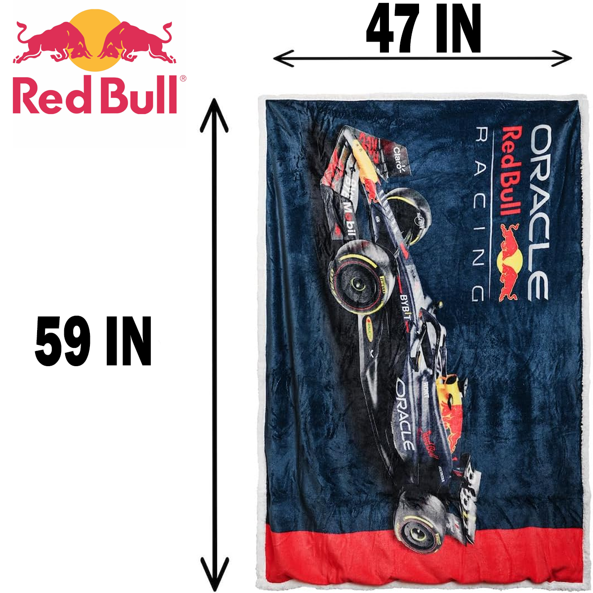 F1 Oracle Red Bull Racing Official F1 Fleece Throw Blanket | Super Soft Formula 1 Racing Design | Warm Super Soft Feel Blue Throw | Perfect for Home Bedroom Sleepovers & Camping