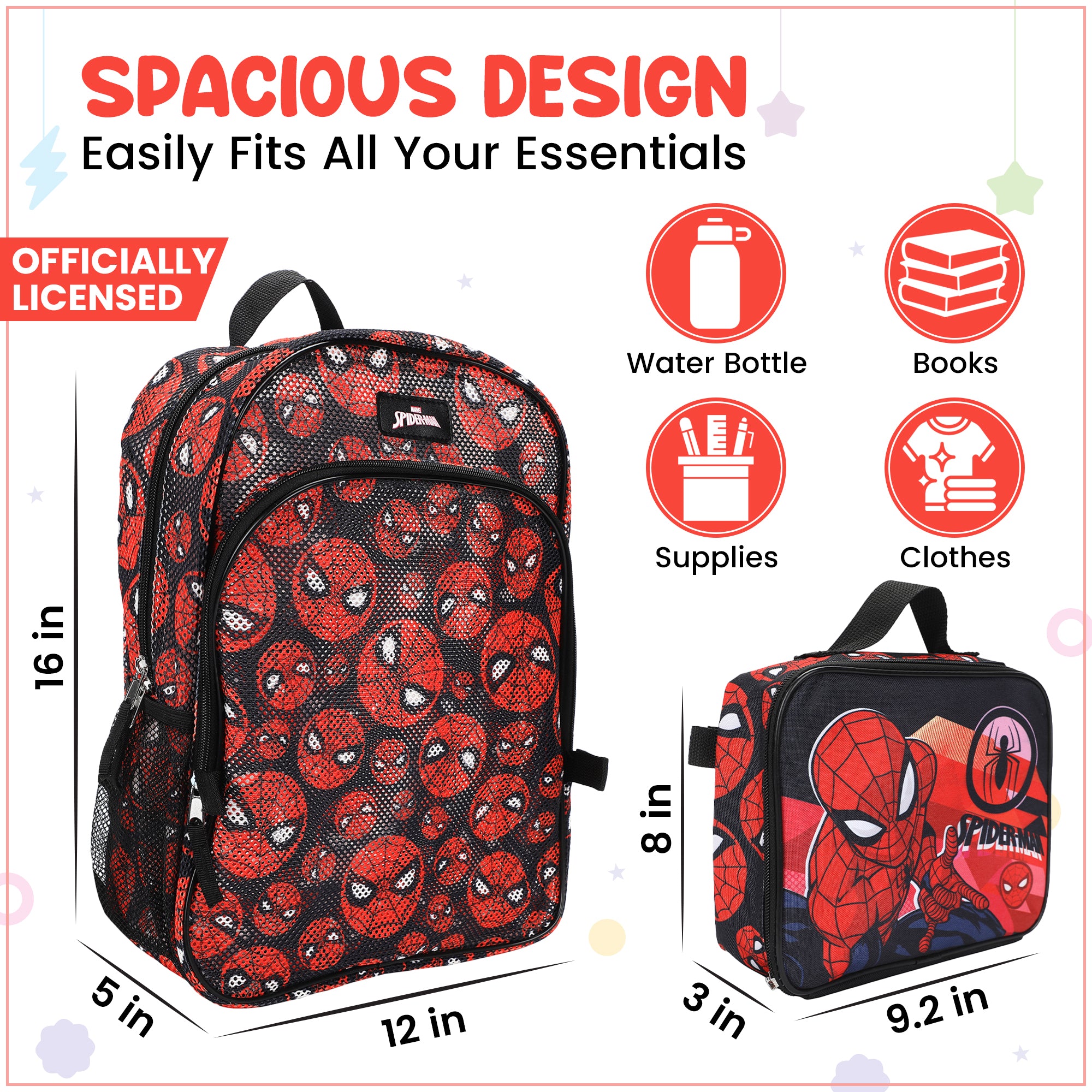 Spider-Man Classic Printed Mesh 16" Youth Backpack with Lunch Kit