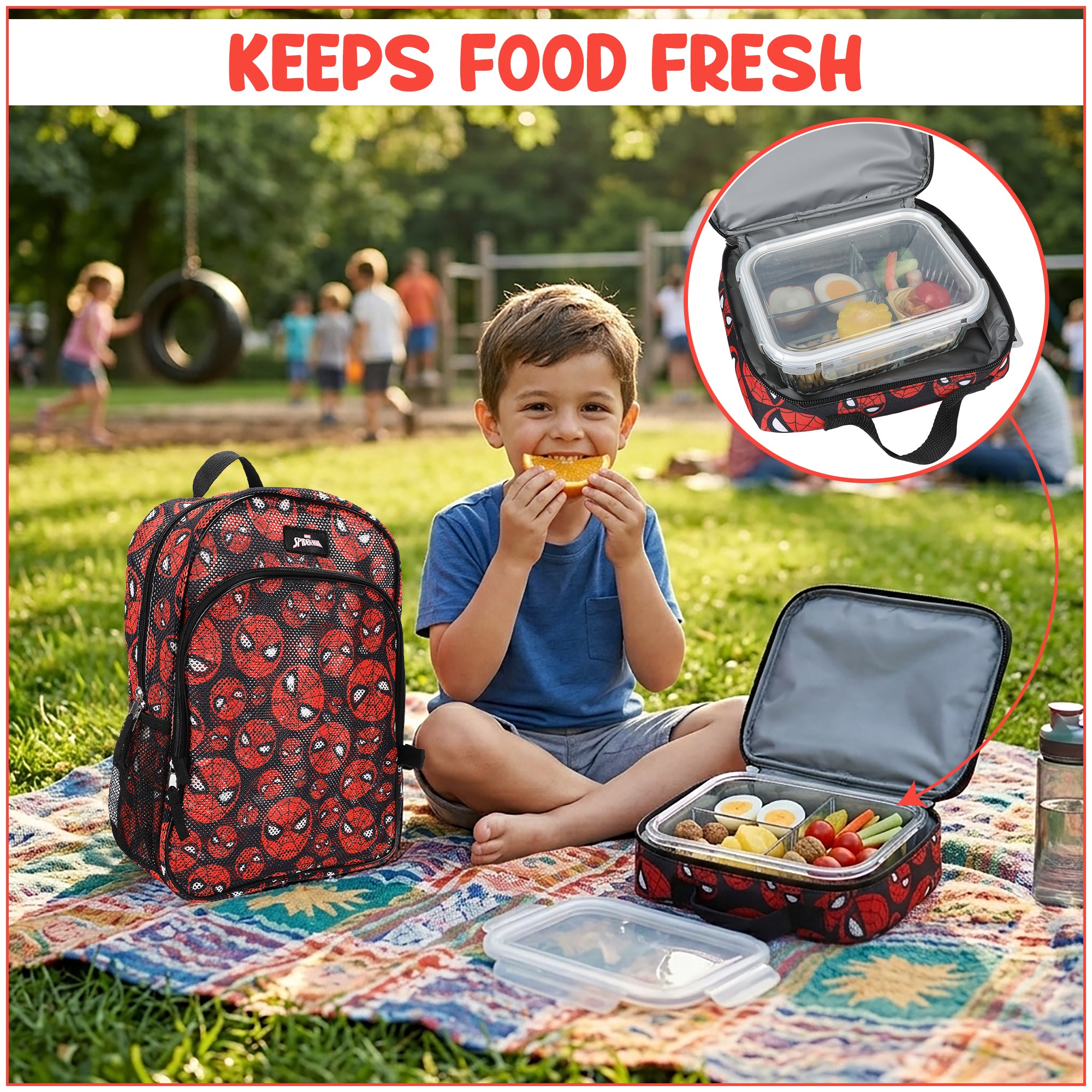 Spider-Man Classic Printed Mesh 16" Youth Backpack with Lunch Kit