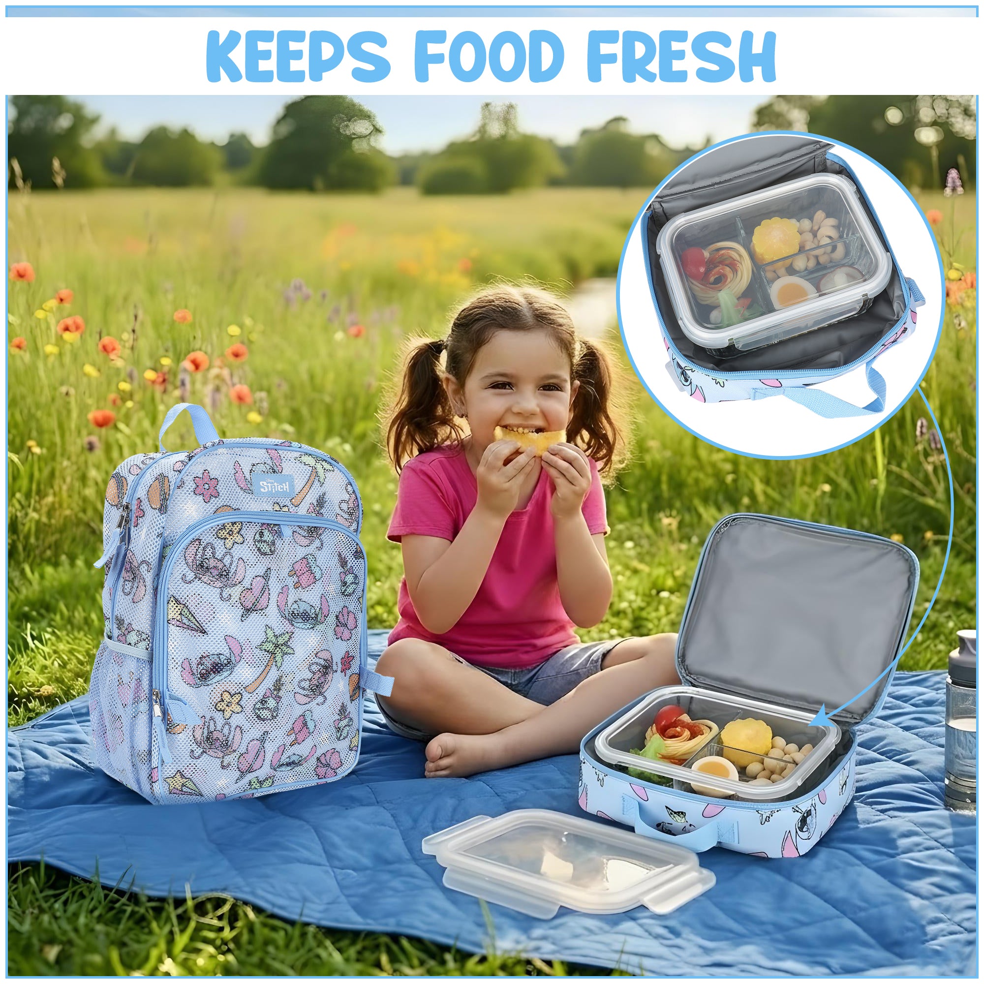Lilo & Stitch Angel & Stitch All-Over Print 16" Backpack With Lunch Kit