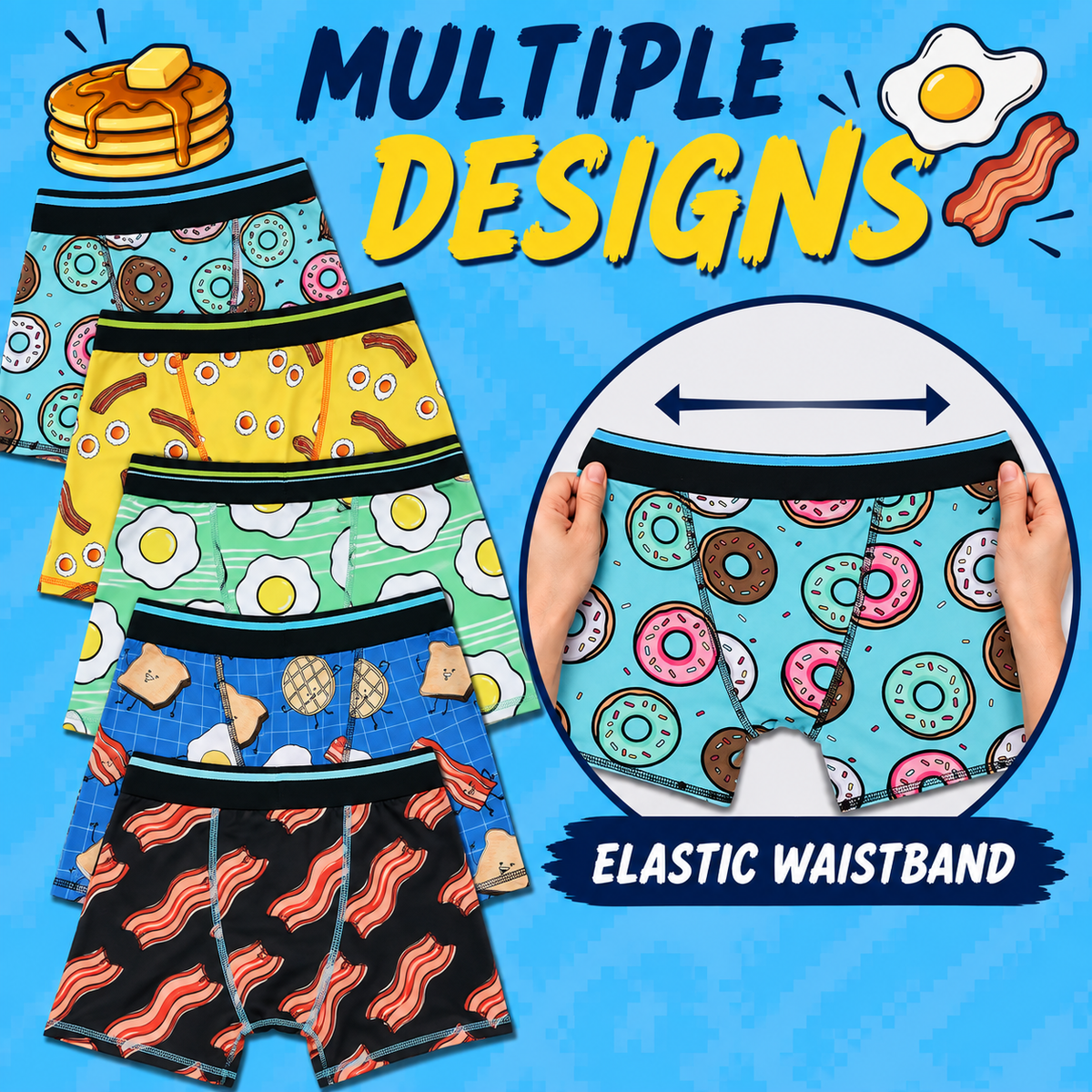 FUNFARE Underwear Breakfast Foods Boy's 5-Pack Boxer Briefs