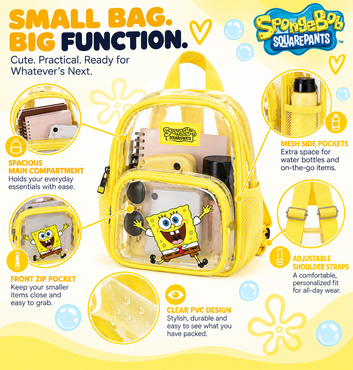 Spongebob Squarepants Clear 10" Adult Mini Backpack