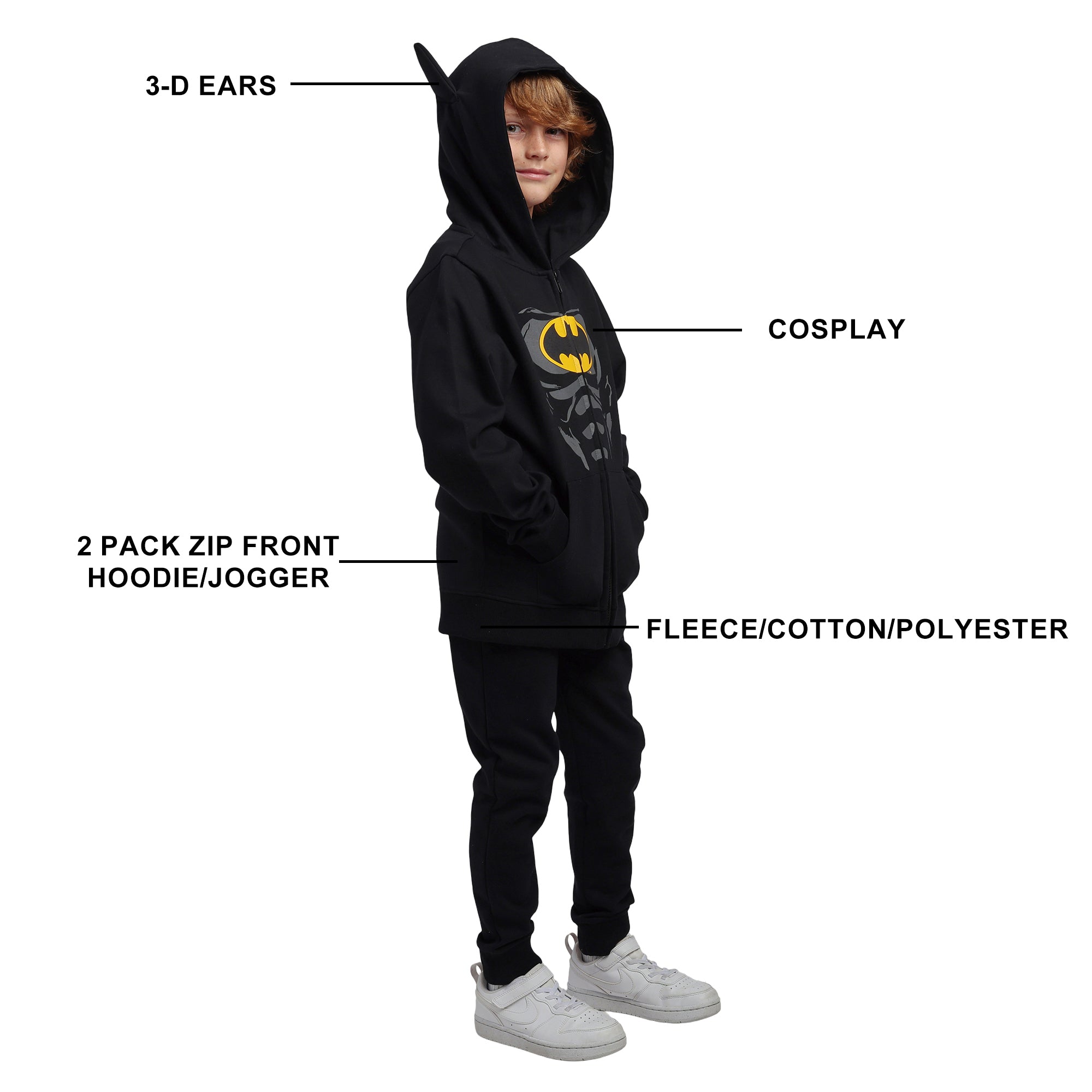 Batman Suit Boy's 2-Pack Cosplay Zip Front Hoodie & Joggers Set