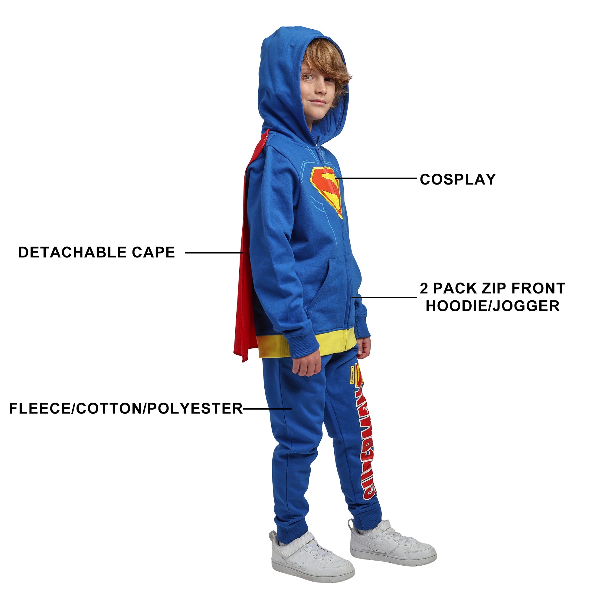 Superman Suit Boy’s 2-Pack Cosplay Zip Front Hoodie & Joggers Set